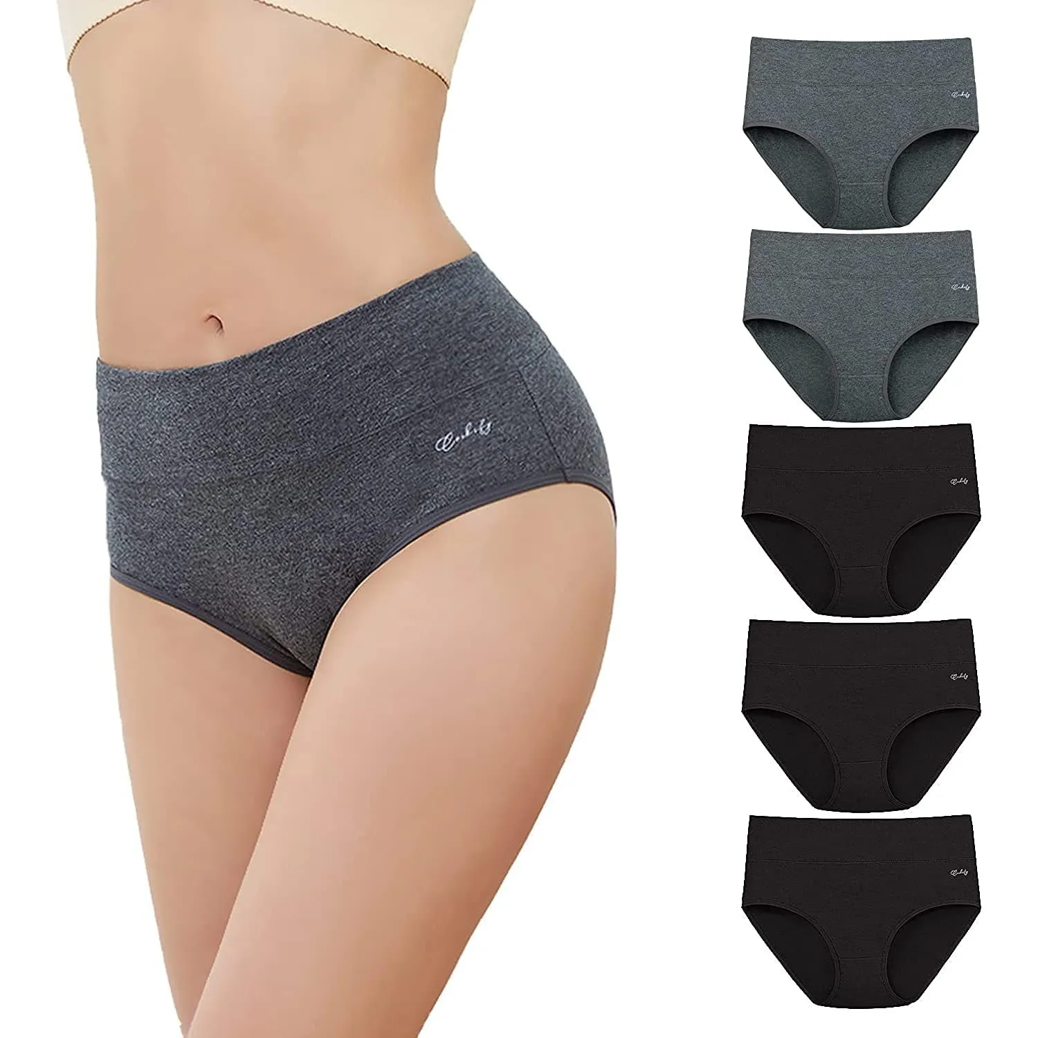 anqier Unterhosen Damen, 5er Pack Stretch Baumwolle Hohe Taille Slips Damen Atmungsaktiv Panties Weich Frauen Unterwäsc…