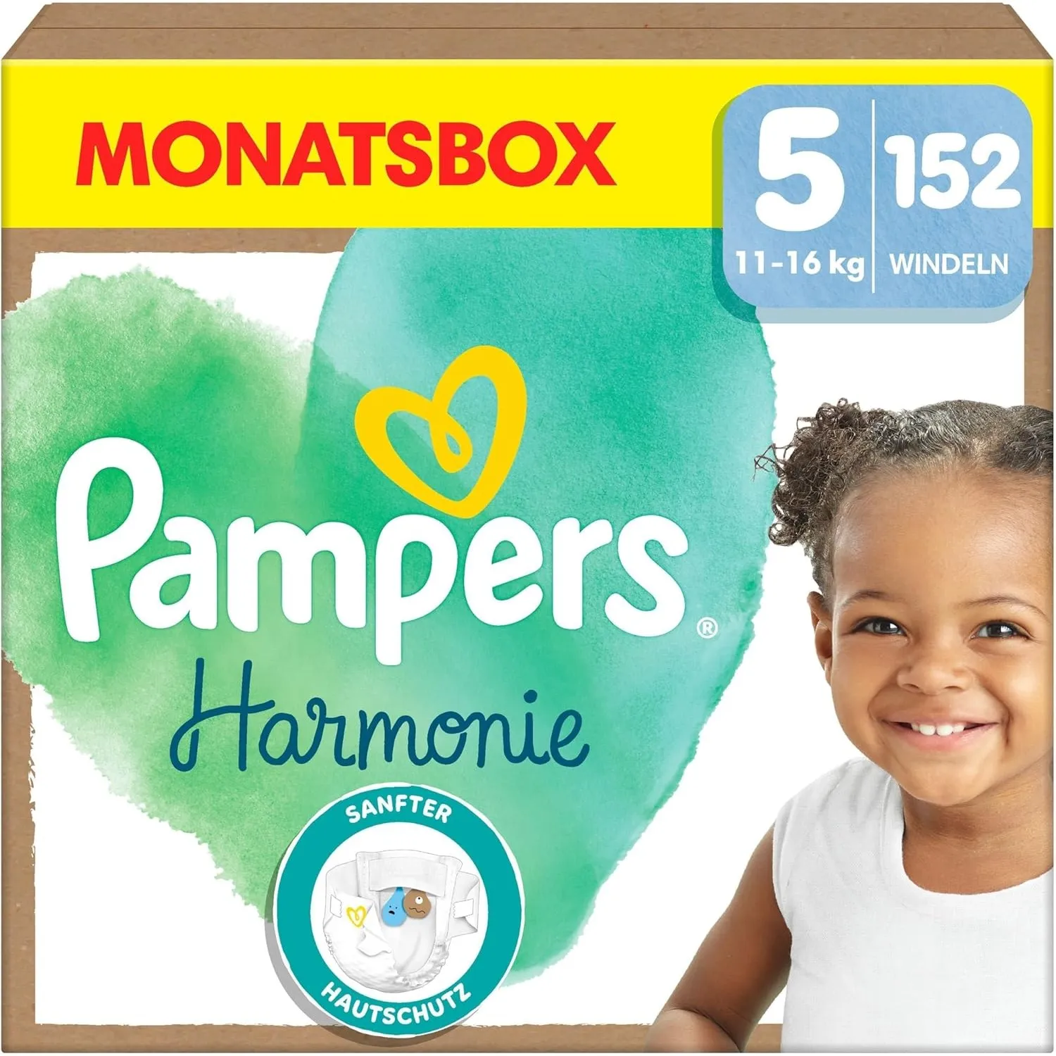Pampers Harmonie Windeln Größe 5, 152 Windeln, 11kg-16kg, sanfter Hautschutz mit 100Prozent Pampers Schutz