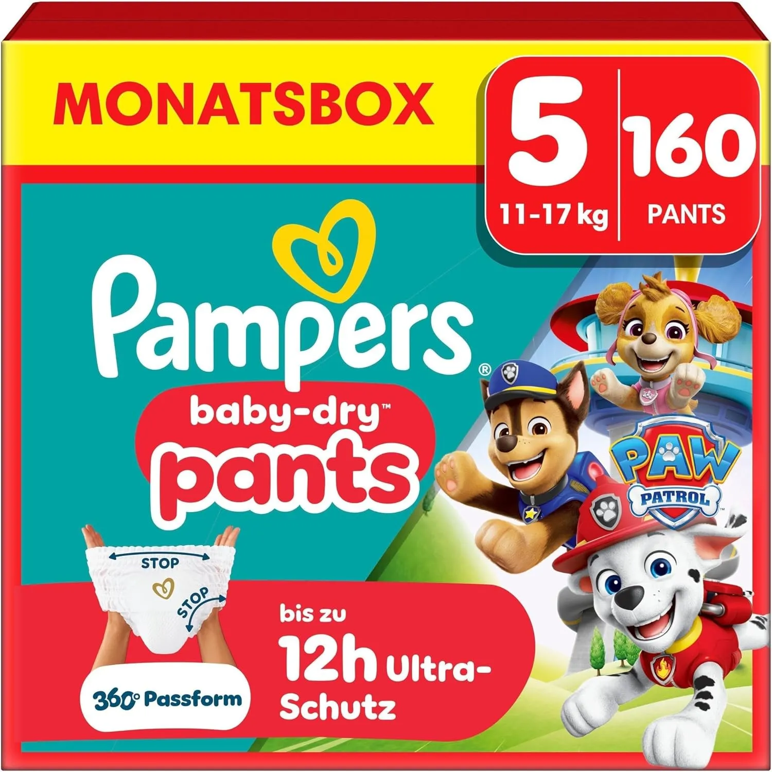 Pampers Baby-Dry Pants Paw Patrol Größe 5, 160 Windeln, 11kg-17kg