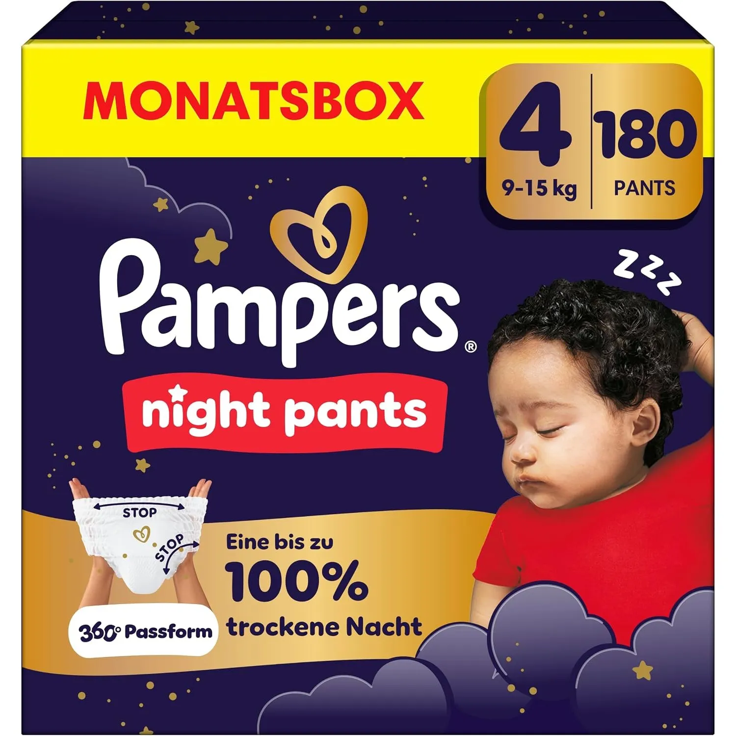 Pampers Night Pants Größe 4, 180 Windeln, 9-15kg, Pampers Night Pants Bieten Zusätzlichen Schutz Für Die Ganze Nacht