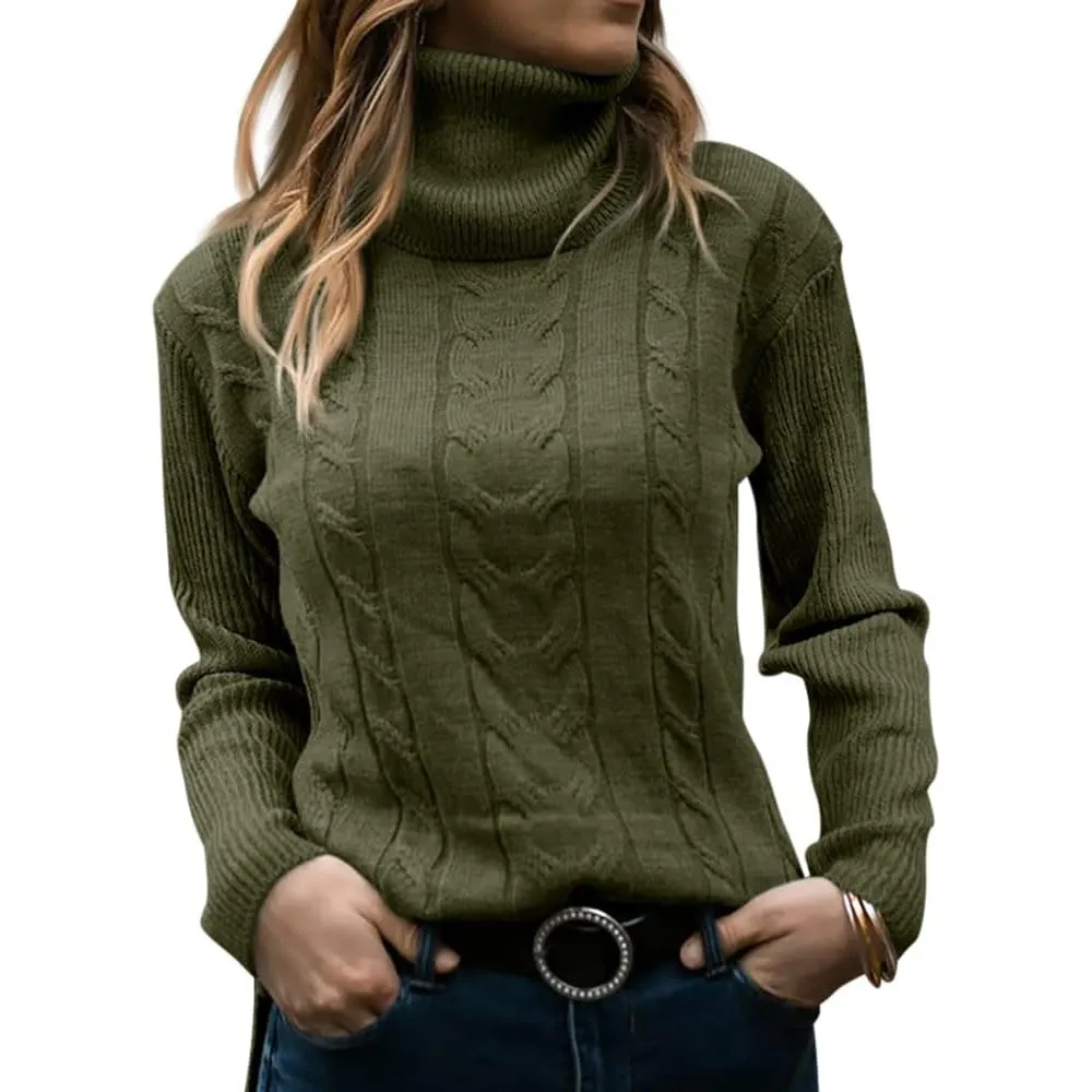 GeGekoko Pullover Damen Rollkragenshirt Cable Knit Elegant Langarm Tops Lose Grobstrick Casual Weich Jumper Sweater
