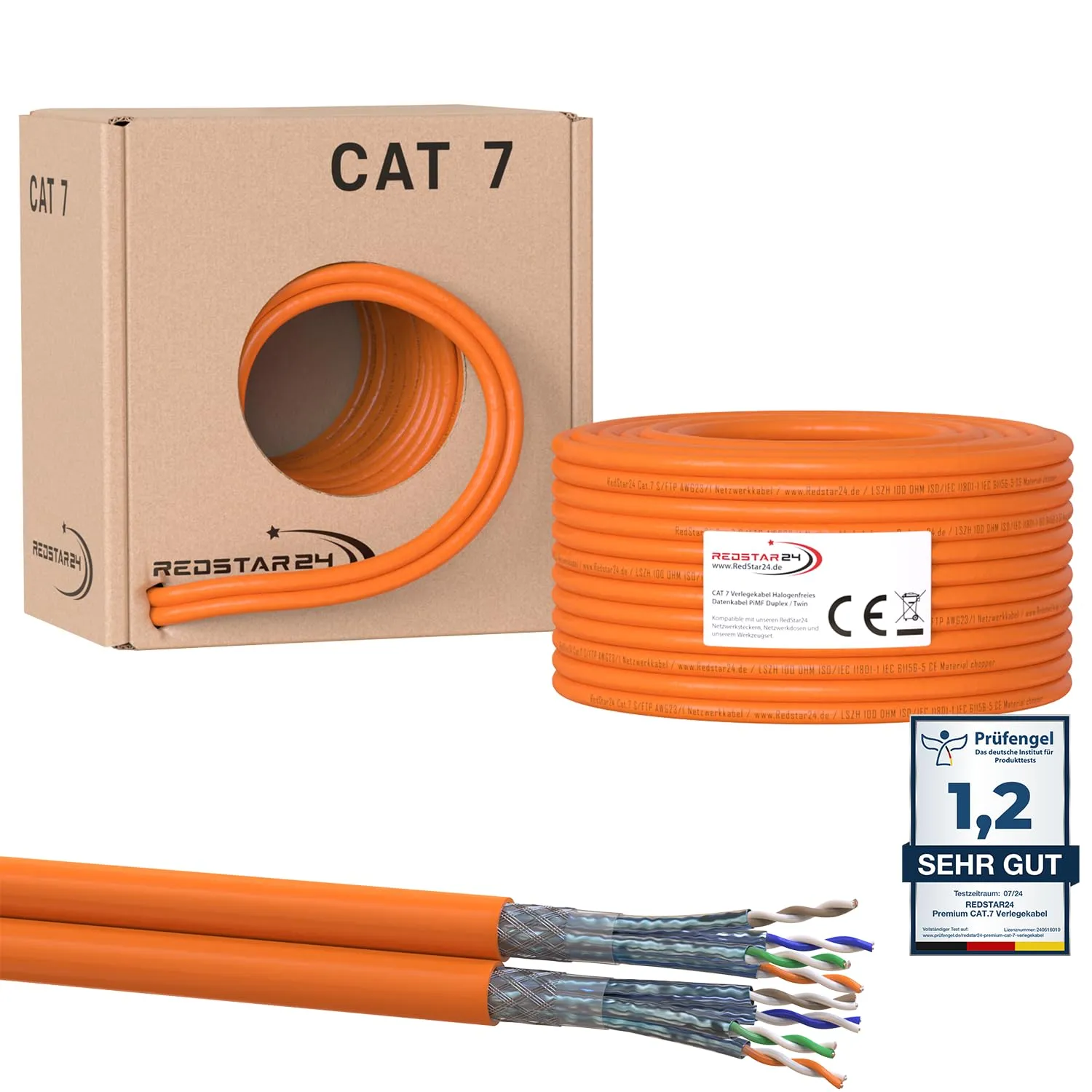 RedStar24 CAT7 Duplex Kabel 50m Verlegekabel Netzwerkkabel CAT 7 Twin LAN Installationskabel SFTP PIMF Kat.7 Netzwerk E…