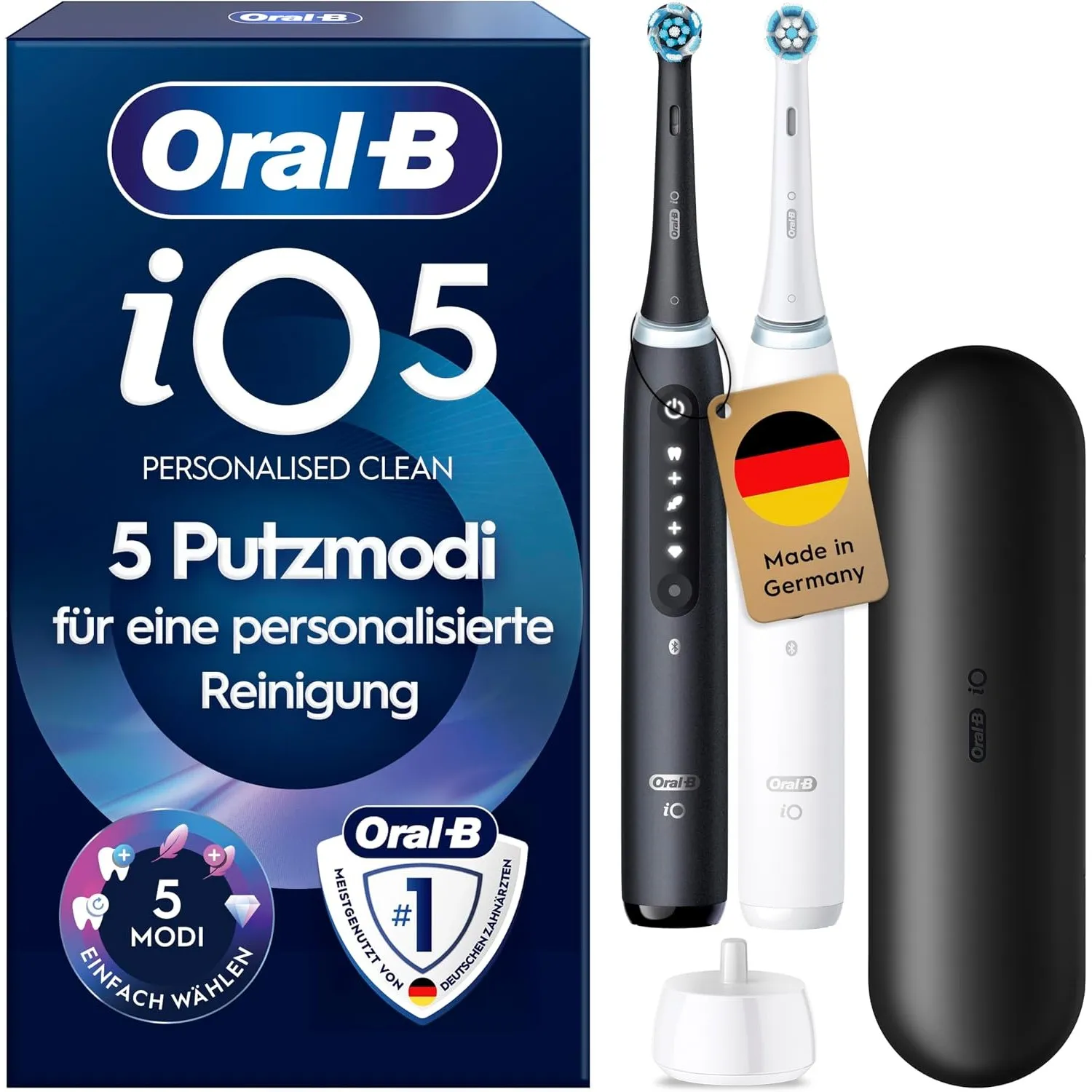 Oral-B iO Series 5 Elektrische Zahnbürste, Doppelpack, Schwarz/Weiß