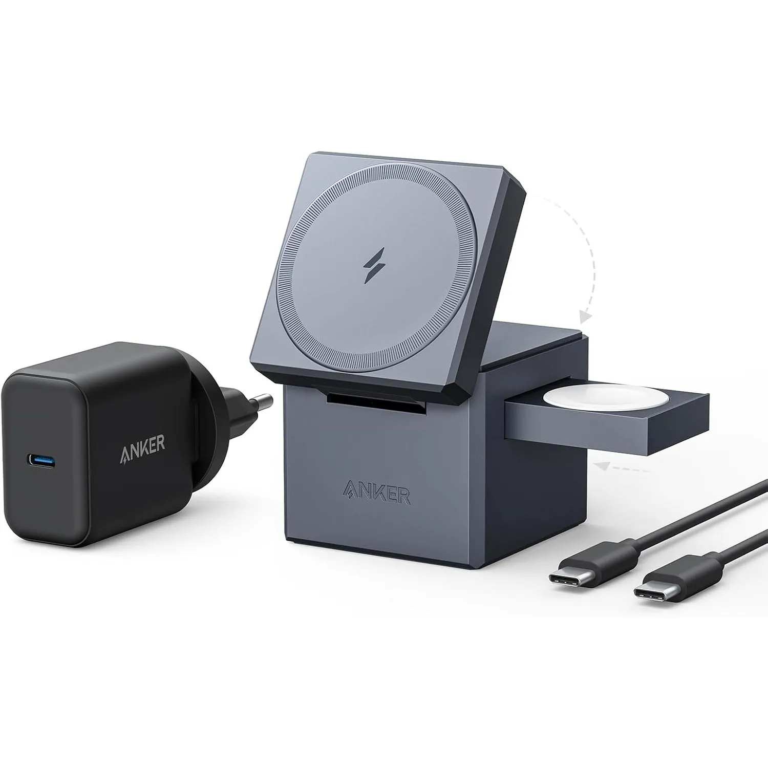 Anker 3-in-1 Cube mit MagSafe, 15W kabellose Höchstladeleistung, Kompatibel mit iPhone 17/16/15/14/13/12 Serien, Apple …