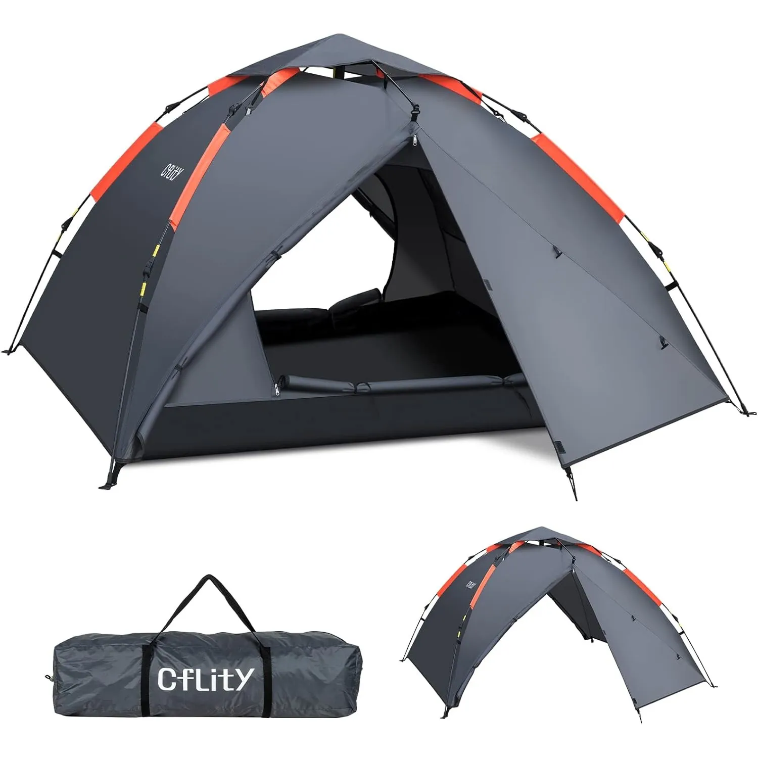 Cflity Camping Zelt, 3 Personen Instant Pop Up Wurfzelt Wasserdicht DREI Schicht Automatische Kuppelzelt, Große 4 Jahre…