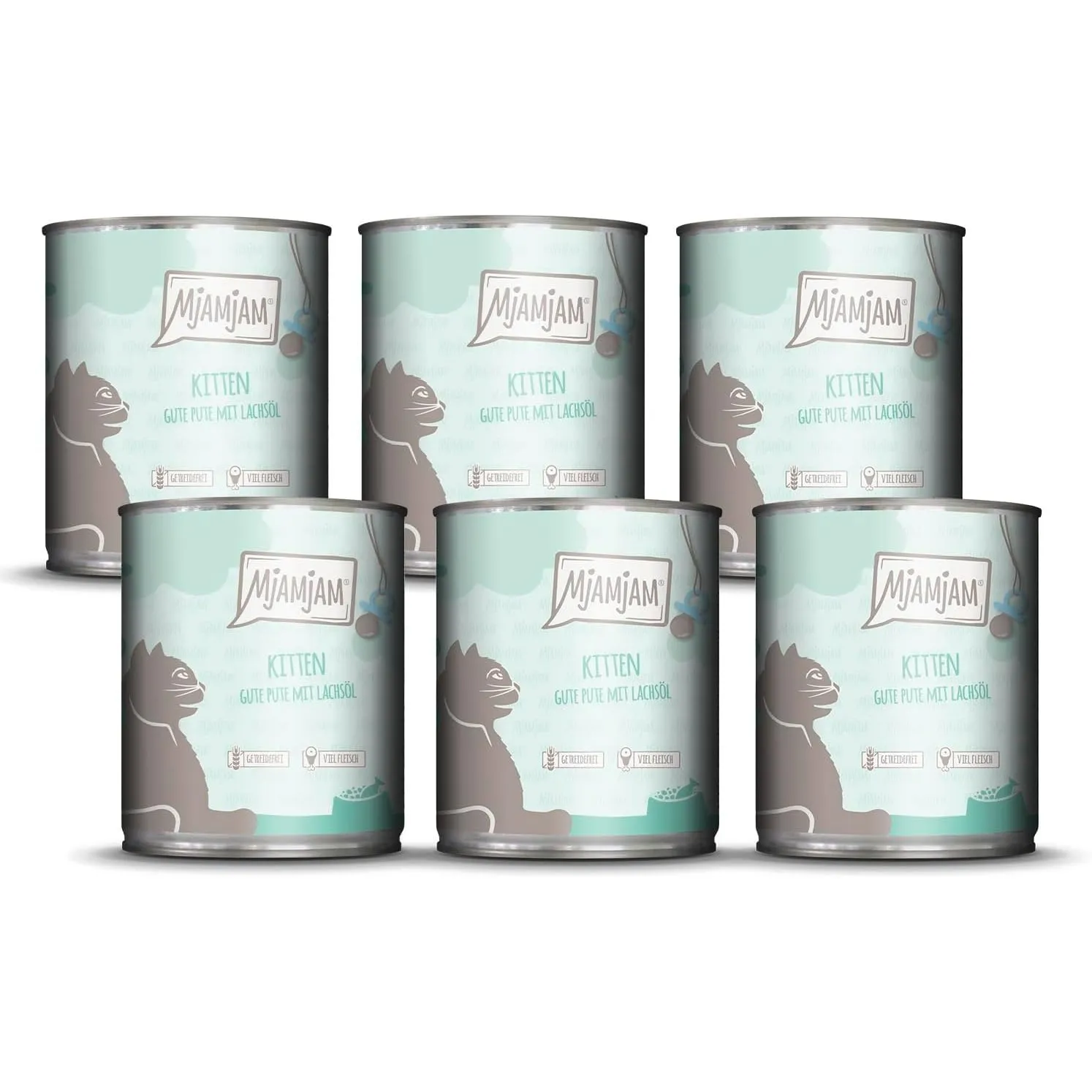 MjAMjAM - Premium Nassfutter für Katzen - Kitten gute Pute mit Lachsöl, 6er Pack (6x800g), getreidefrei