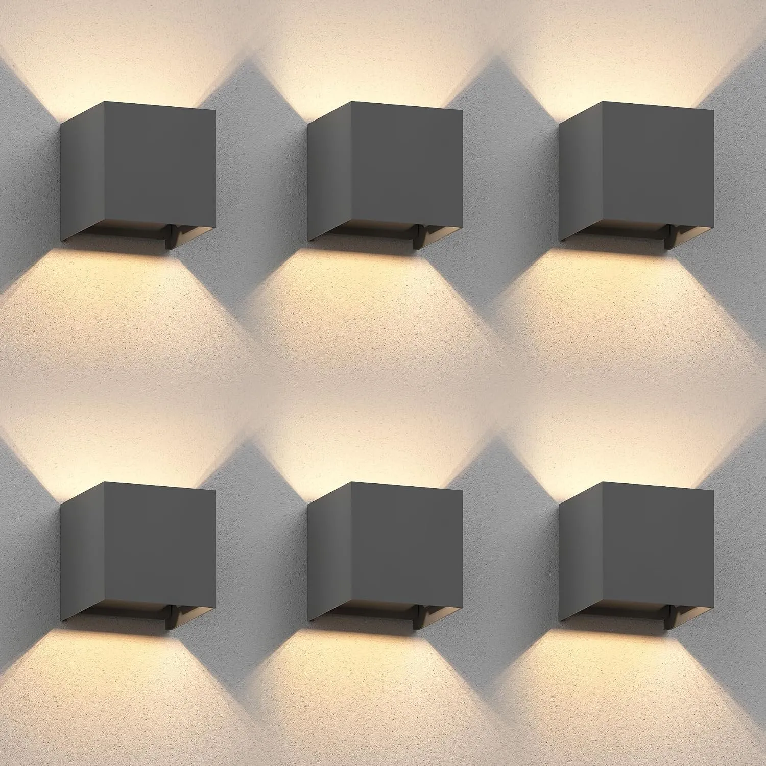 ledscom.de 6x Wandleuchte CUBEL für außen, IP65, Up-/Downlight, anthrazit matt, quadratisch, 1x G9 max. 10W