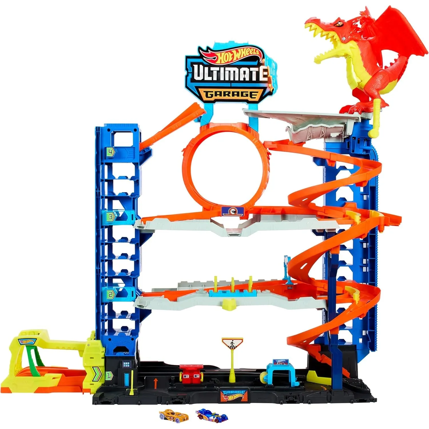 Hot Wheels City Ultimative Garage Trackset und 2 Druckguss-Autos