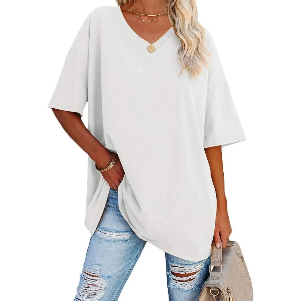 Ebifin Damen T Shirt Oversize Oberteile V-Ausschnitt