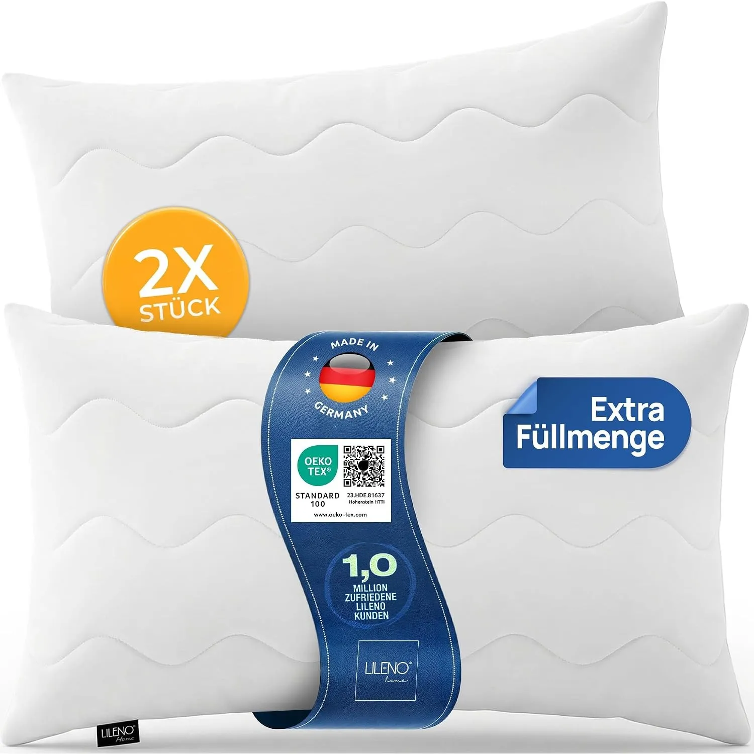 LILENO HOME Kopfkissen 40x80 (2er Set) – 95°C waschbar, OekoTex 100