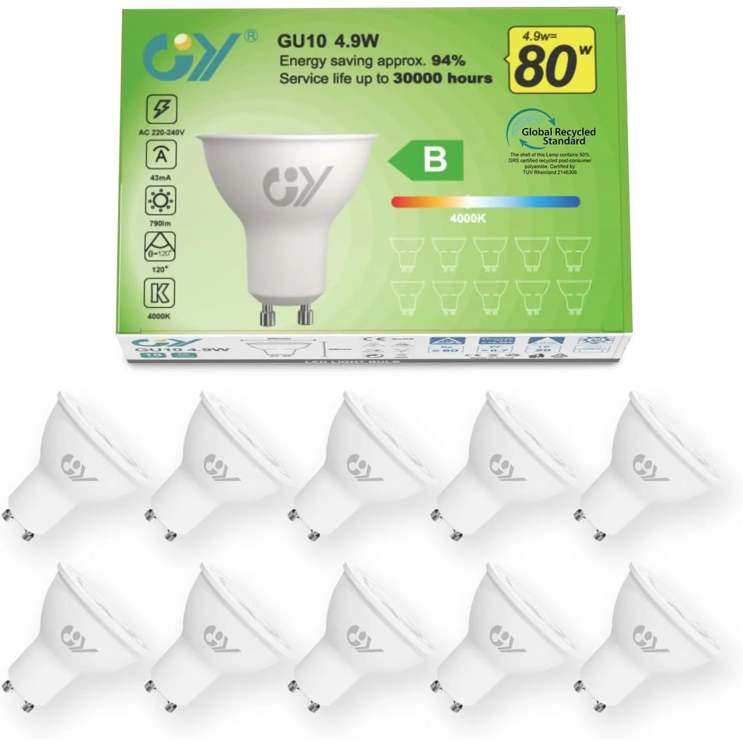 GY GU10 LED Neutralweiss Lampe 4.9W 790 Lumen 4000K Neutralweiß Glühbirnen,80W lampe ersetzt,Abstrahlwinkel 120° Leucht…