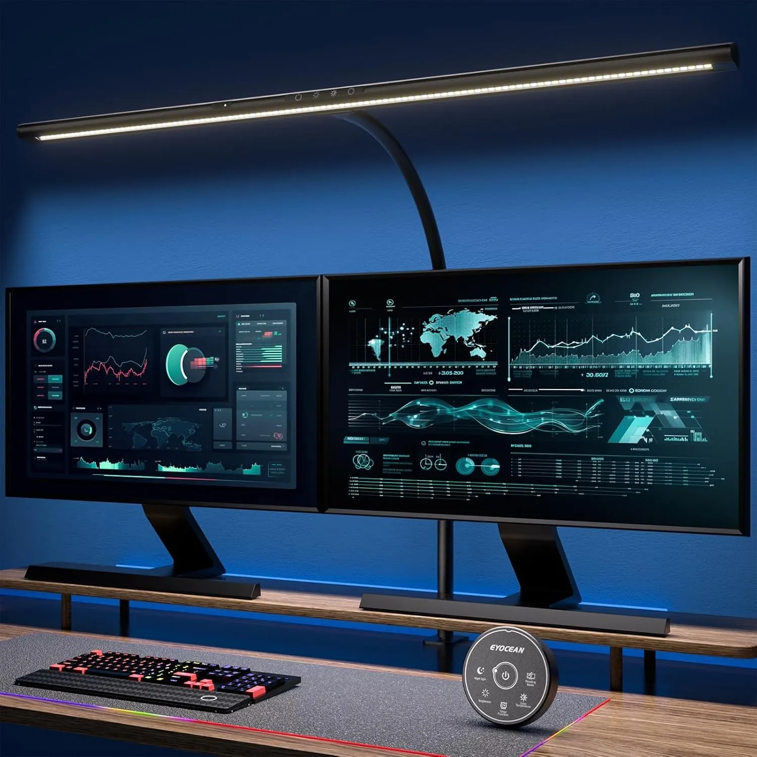 EYOCEAN Schreibtischlampe LED mit Gestensteuerung & Fernbedienung, 24W 80CM Klemmbare Dimmbare Monitor Lampe, Tageslich…