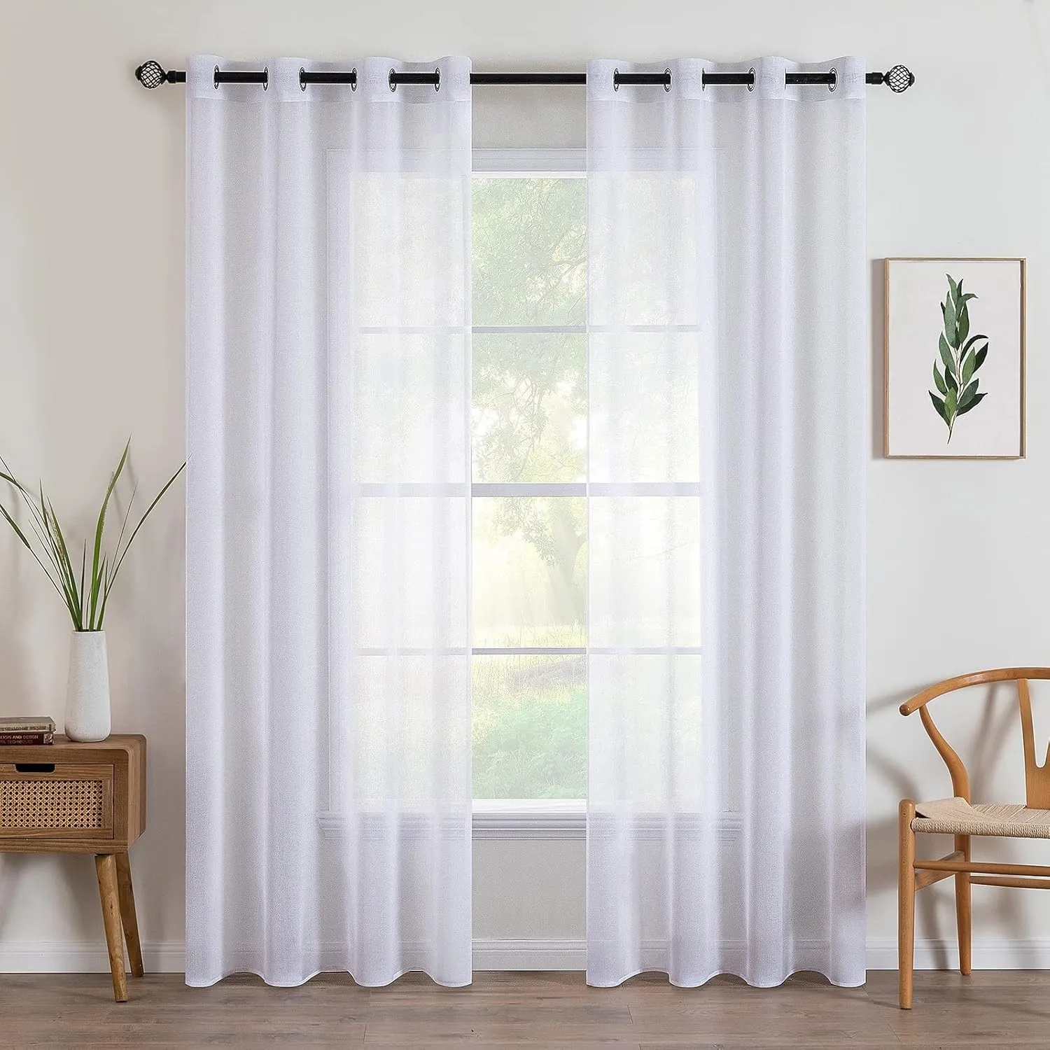 MIULEE Voile Vorhang mit Ösen transparent 140x300 cm 2er Set Weiß