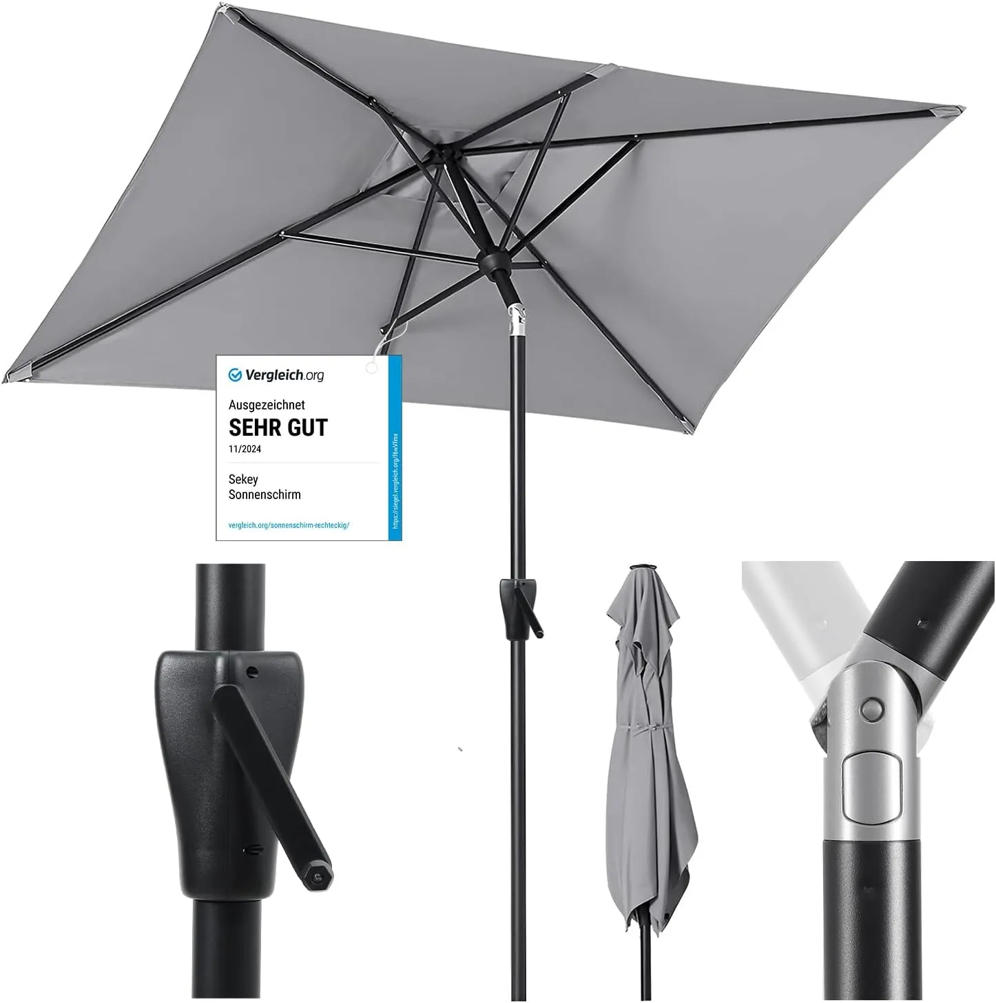 Sekey Aluminum Sonnenschirm mit Kurbel und knickbar, Sonnenschirm Rechteckig für Balkon Garten & Terrasse Sonnenschutz …