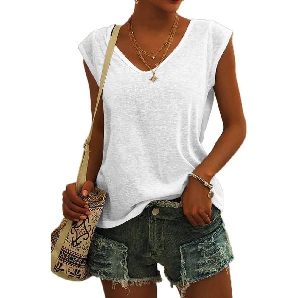 GeGekoko Damen T Shirt V-Ausschnitt Sommer Basic Top | Flügelärmeln,Loose Fit,Oversize,Oberteile,Locker,Tank Top,Casual…