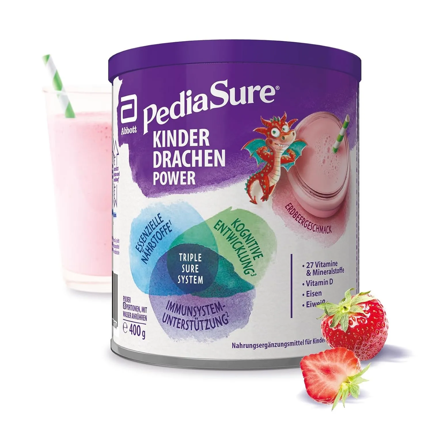 Pediasure Kinder Drachen Power Erdbeere 400g| leckerer Nahrungsergänzungsshake für Kinder ab 1 Jahr|mit 27 Vitaminen & …