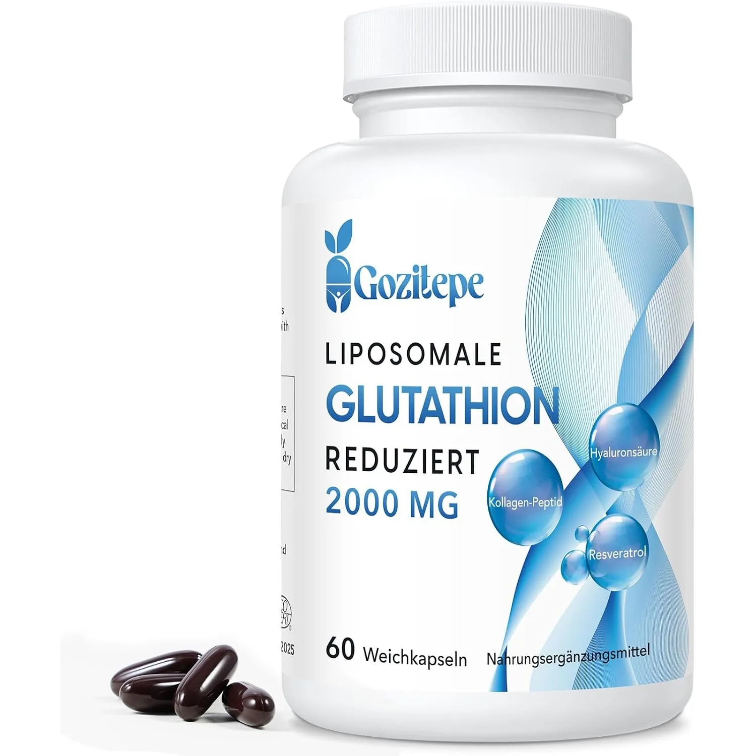 Liposomales Glutathion reduziert 2000mg pro Portion | Glutathion Ergänzung mit Hyaluronsäure + Kollagenpeptid + Resvera…