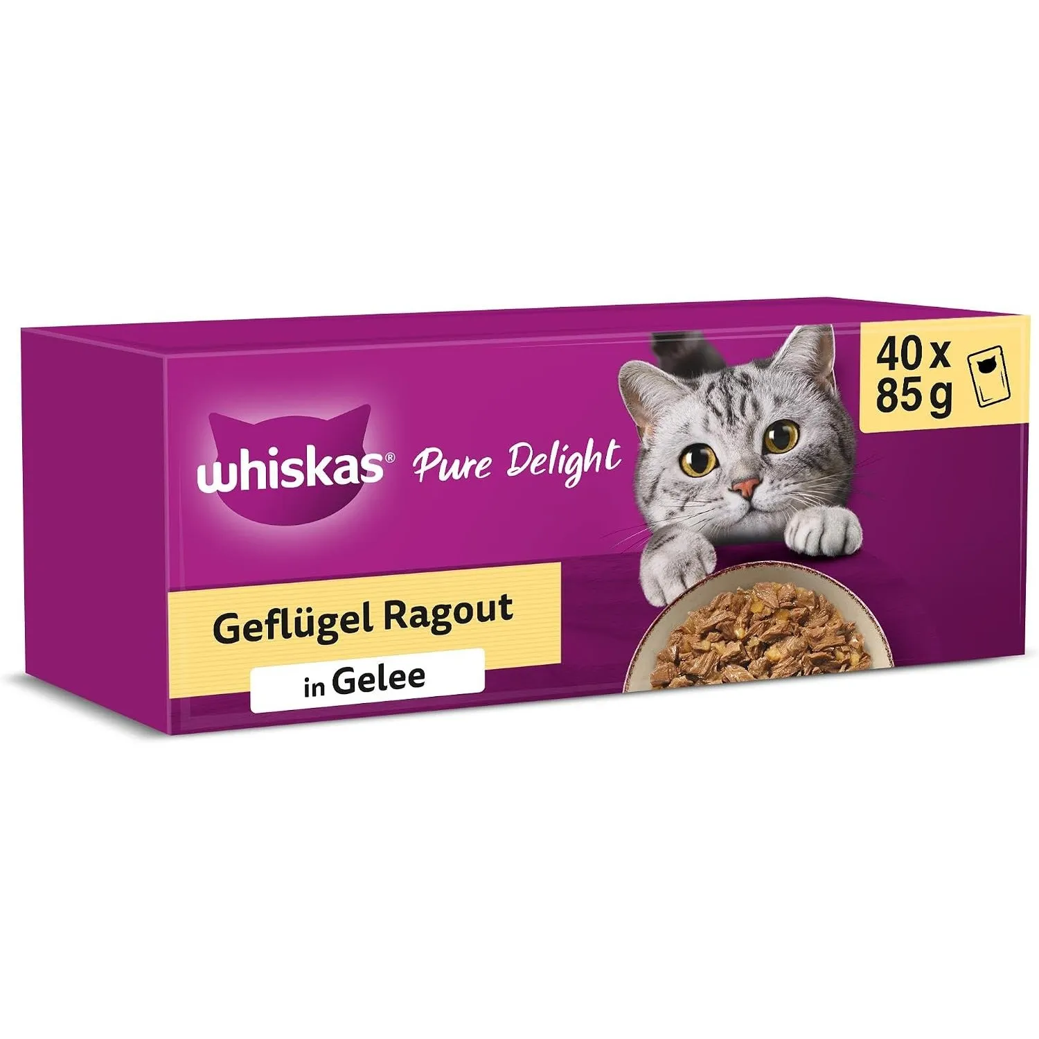 Whiskas 1+ Katzennassfutter Ragout Geflügel Auswahl in Gelee, 40x85g (1 Packung) – Hochwertiges Nassfutter für ausgewac…