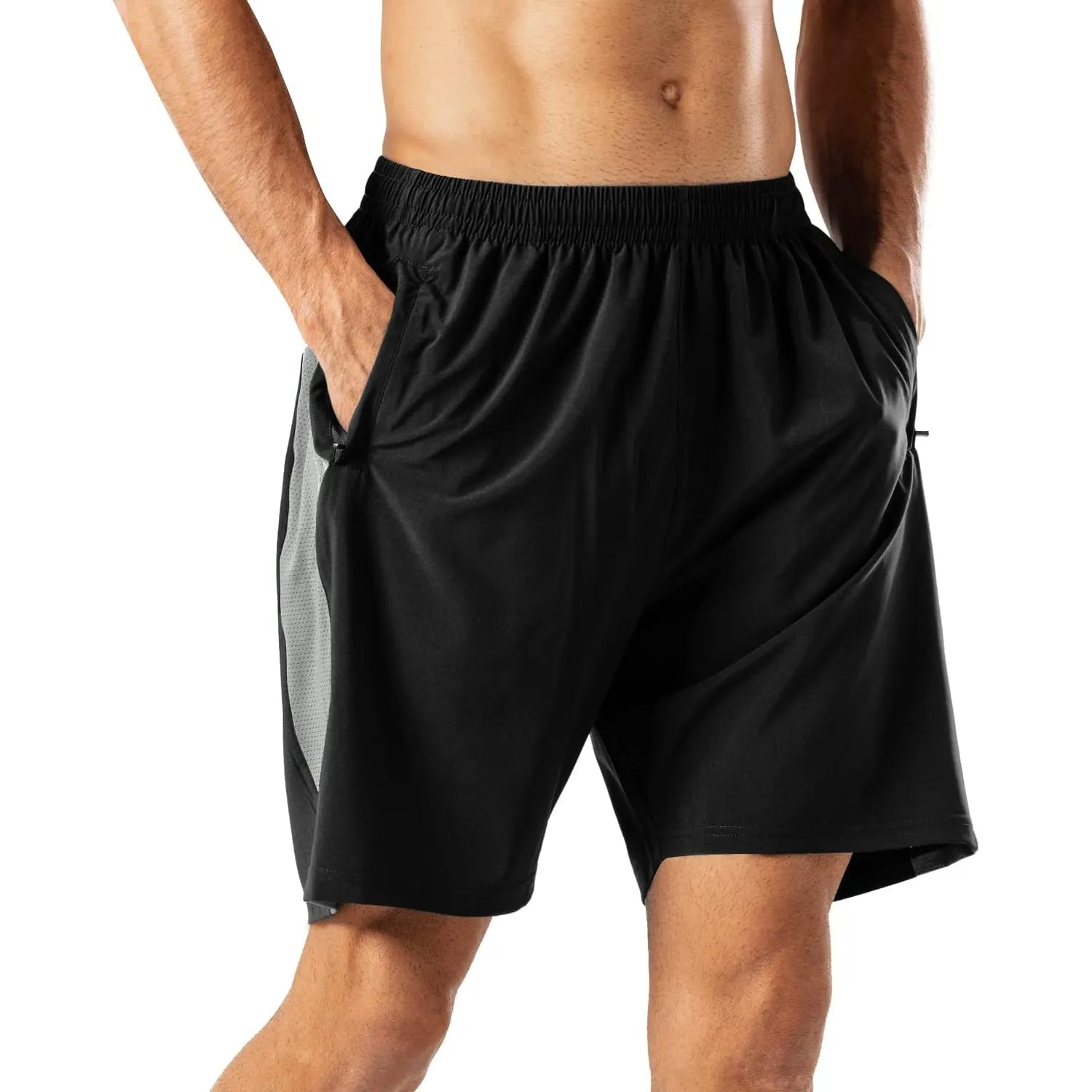 HMIYA Herren Sport Shorts Schnell Trocknend Kurze Hose mit Reißverschlusstasch
