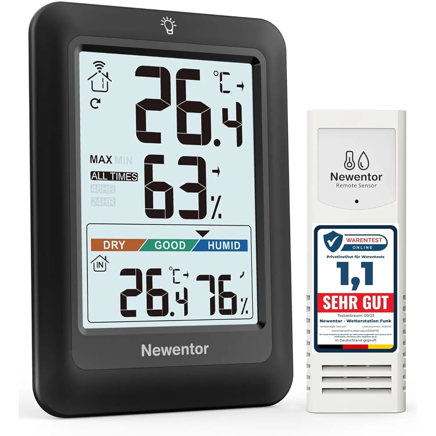 Newentor Thermometer innen außen MAX MIN 24/48 Std