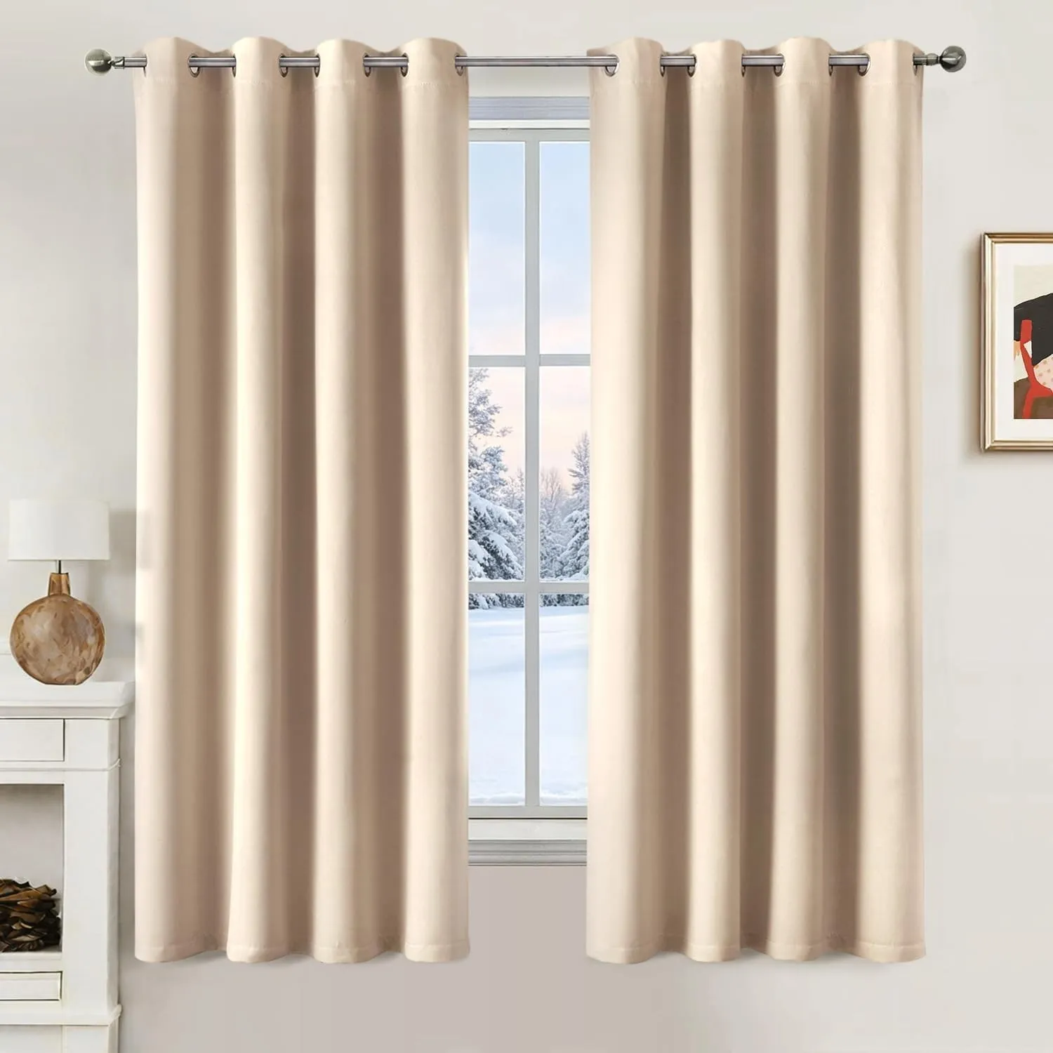 MIULEE Verdunklung Thermo Vorhänge Kurz Modern Ösen 2er Set 140x175cm Beige