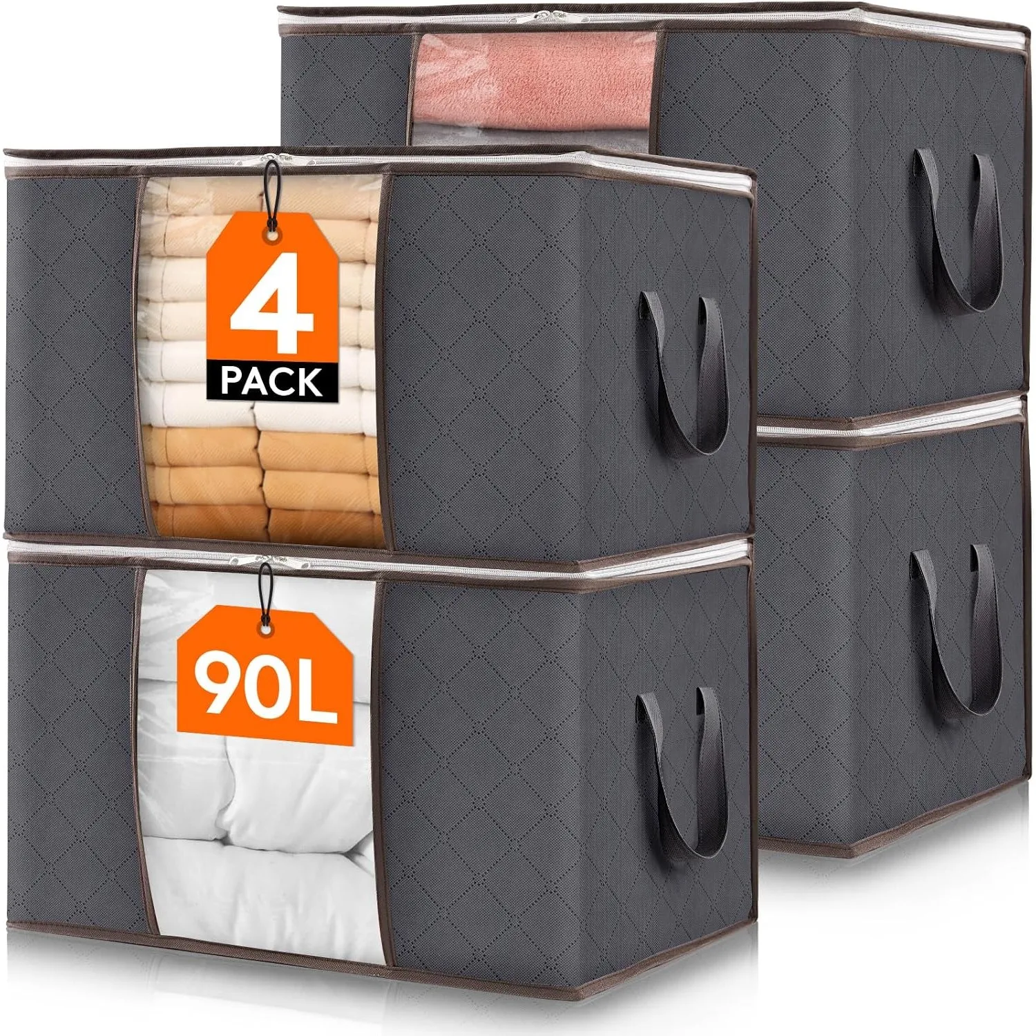 Lifewit 4 Stück 90L Aufbewahrungstasche, Aufbewahrungsbox mit Deckel, Groß Kleideraufbewahrung Umzugskartons, Faltbare …