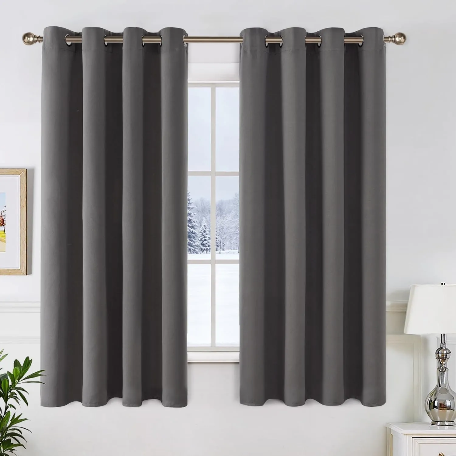 MIULEE Verdunklungsvorhänge Thermo Blickdicht Ösen 2er Set 140x160cm Grau