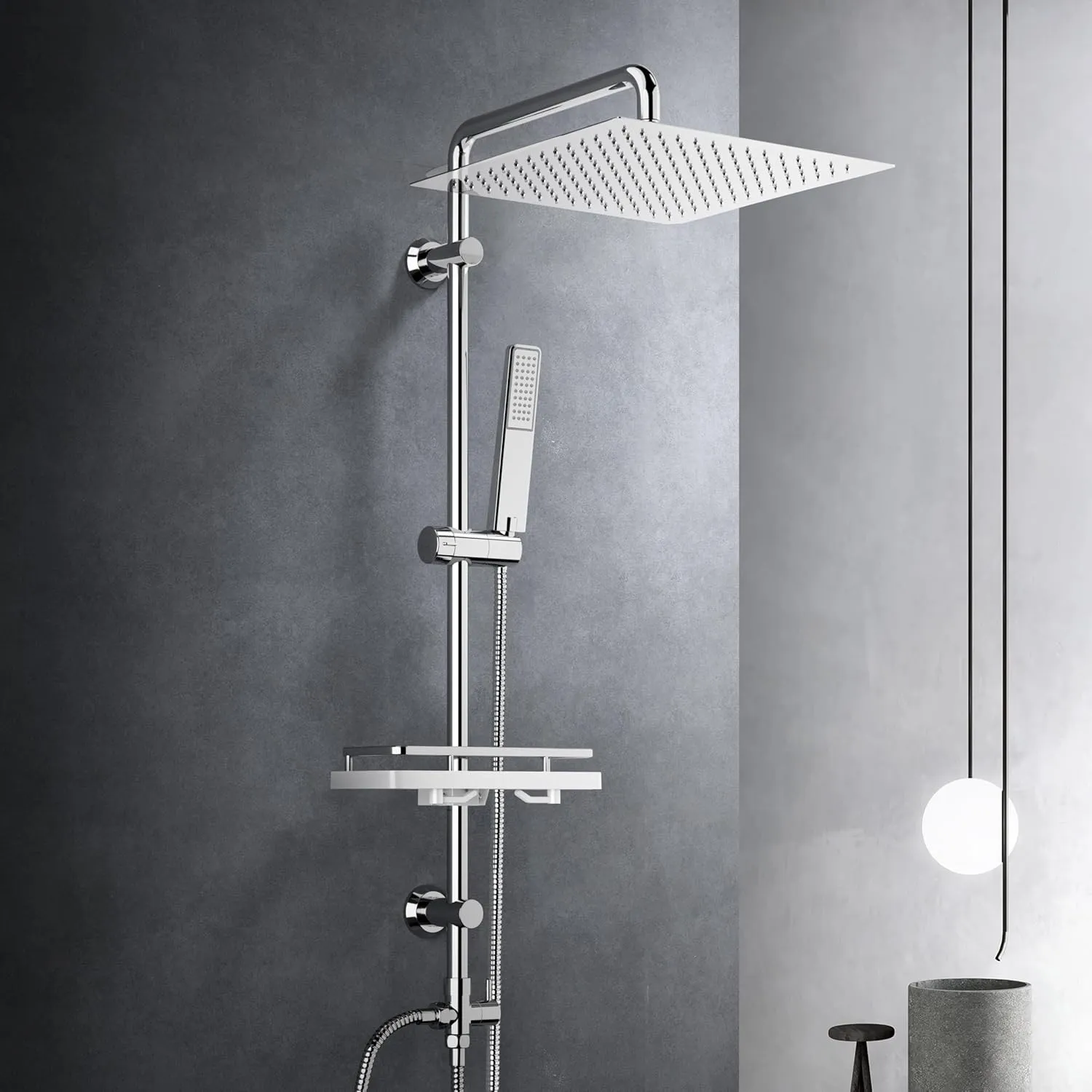Görbach Edelstahl Duschset Regendusche Duschsystem ohne Armatur mit Verstellbarer Duschstange, Kopfbrause 30x30 cm und …