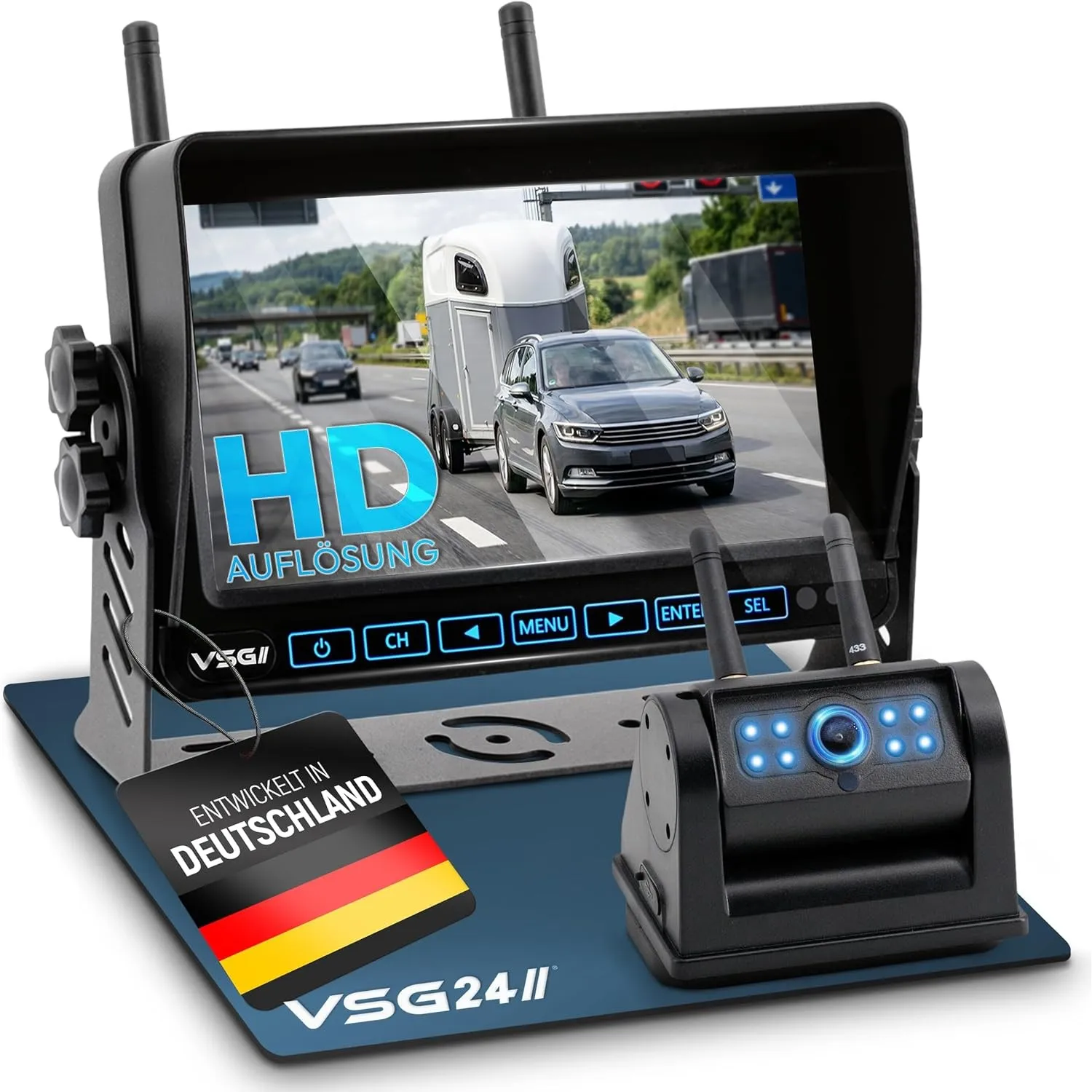 VSG24 Element HD Funk Rückfahrkamera Set – 7 Zoll HD Monitor – wetterfeste IP68 Akku-Magnetkamera – 140° Weitwinkel – 2…