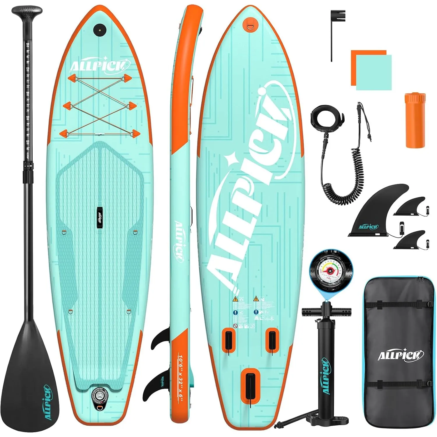 ALLPICK Premium SUP Board Set, Stand Up Paddling Board Aufblasbar, Mit Universal Kamerahalterung, Komplettes Zubehör, V…