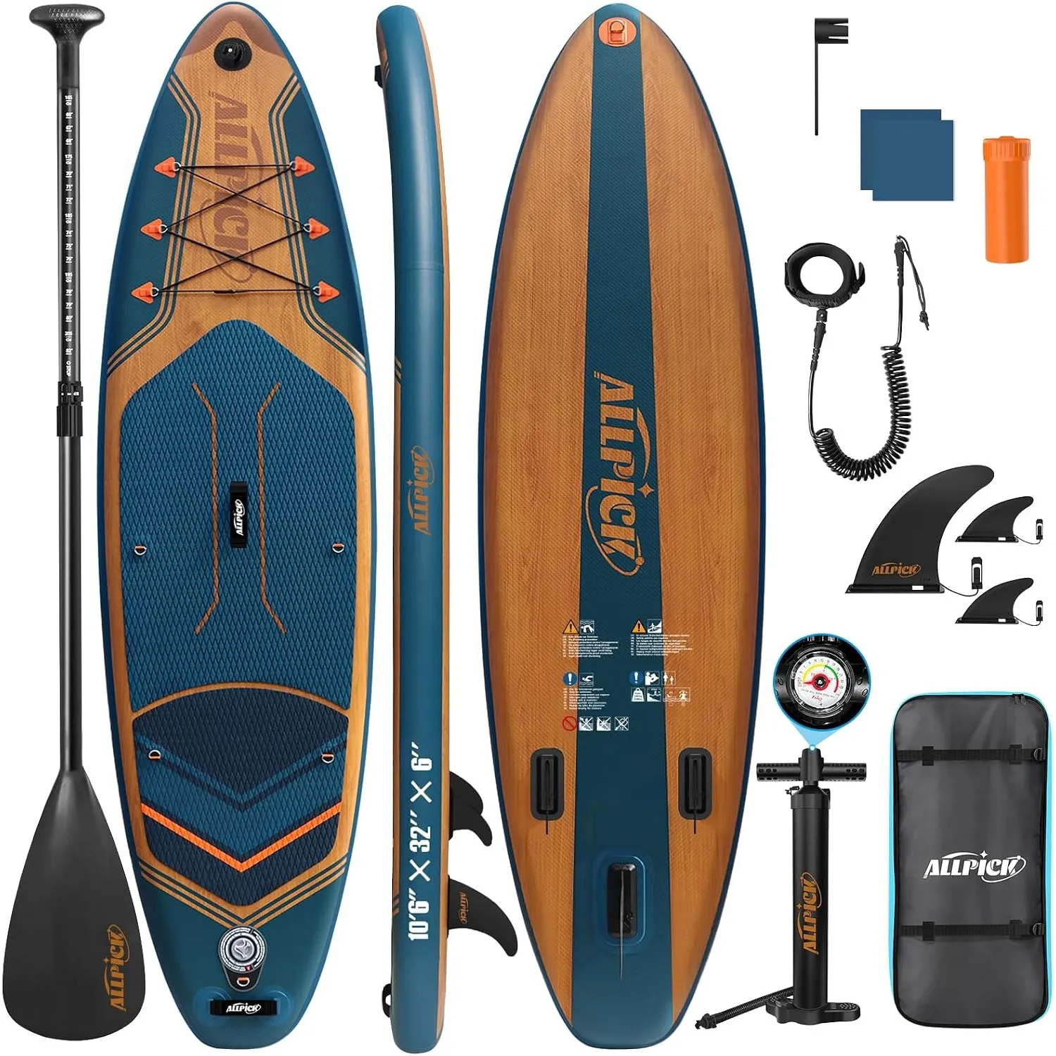 ALLPICK Stand Up Paddling Board Aufblasbar, SUP Board Set, 200kg | Universal Kamerahalterung, Komplettes Zubehör, Verst…