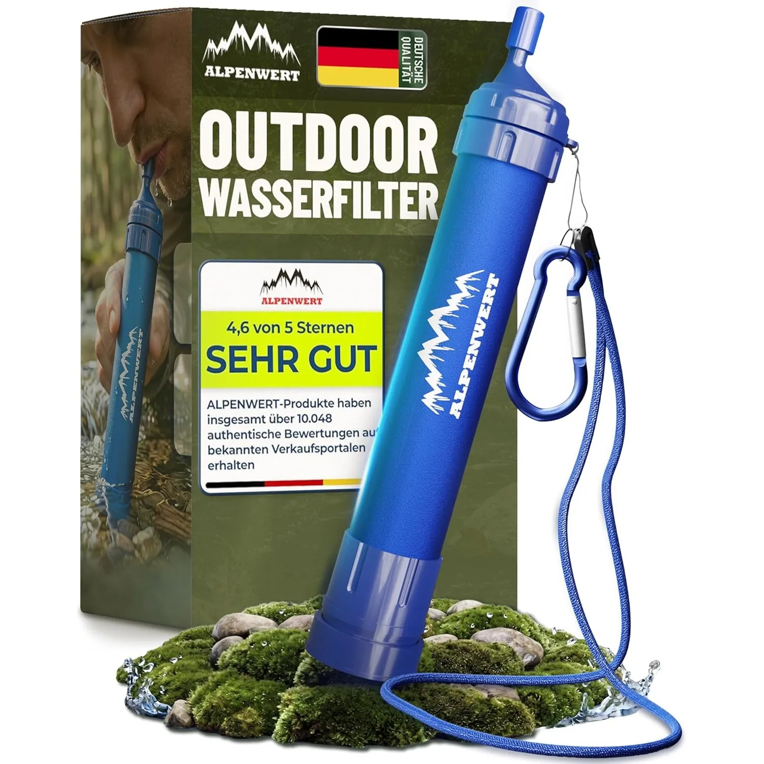 ALPENWERT Wasserfilter Outdoor - Trinkwasserfilter für 4000 Liter gefiltertes Wasser - Trinkwasseraufbereitung die 99,9…