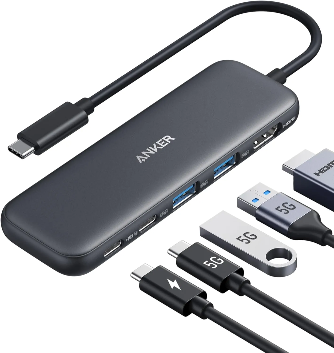 Anker USB C Hub, 332 USB-C Hub (5-in-1) with 4K HDMI Display, 5Gbps Data Port and 2 USB-A Ports for MacBook Pro, Air, D…