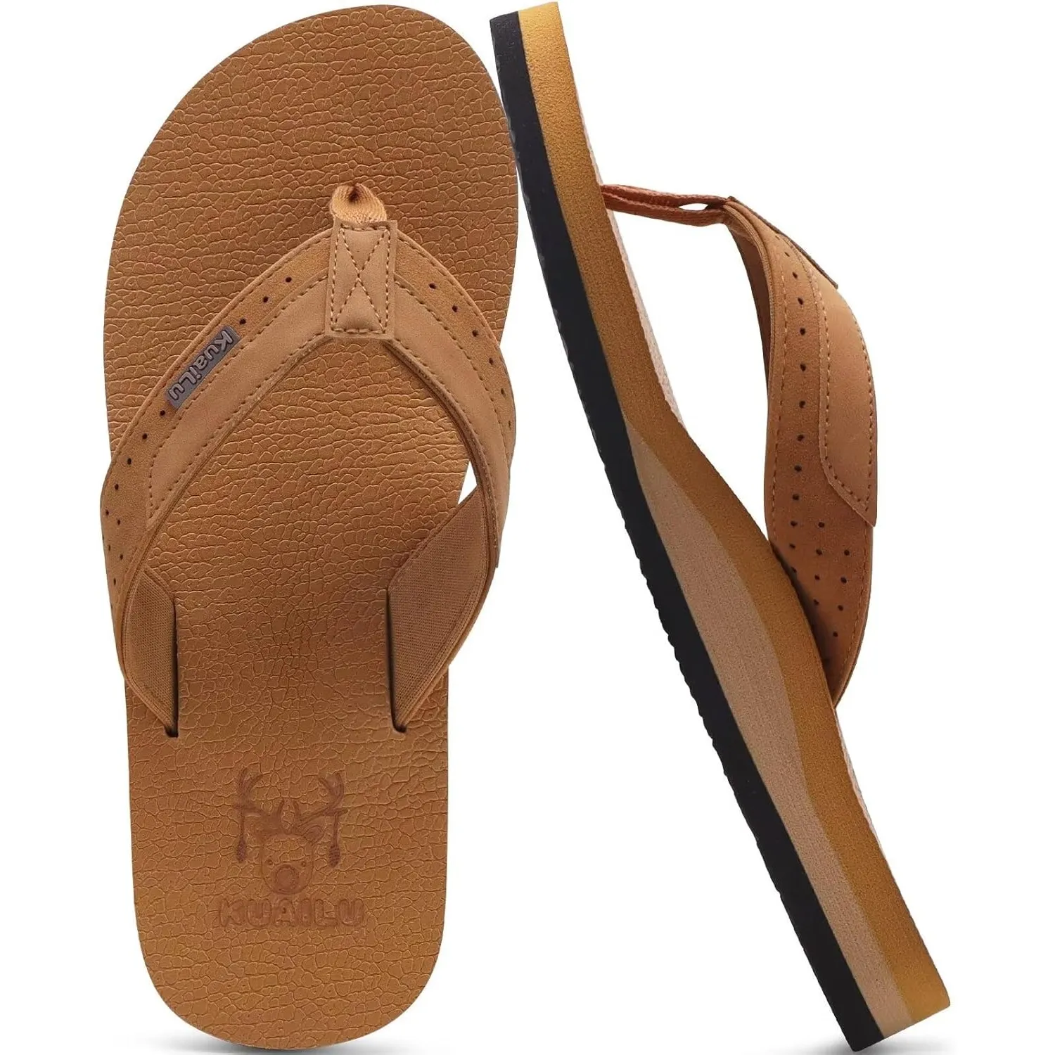 KuaiLu Flip Flops Herren Synthetik Leder Bade Sandalen Comfy Breite Füße Badelatschen Yoga Schaum Sommer Strand Zehentr…