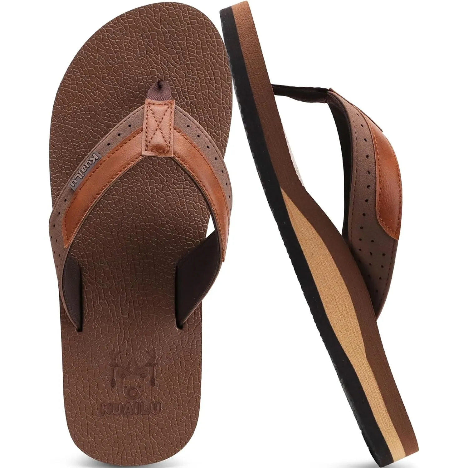 KuaiLu Flip Flops Herren Synthetik Leder Bade Comfy Sandalen | Breite Füße Badelatschen Yoga Schaum Sommer Strand Zehen…