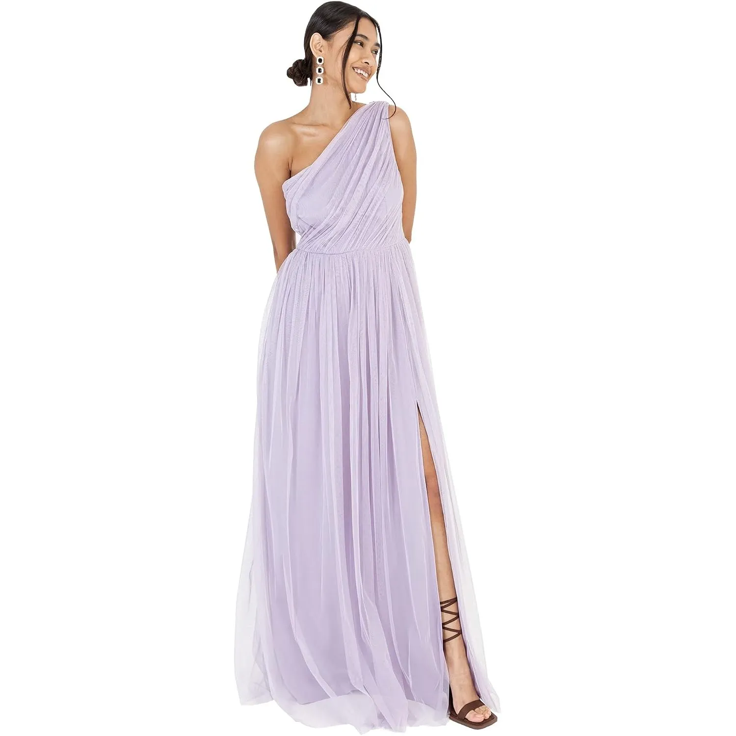 Womens Ladies Maxi One Cold Shoulder Dress with Slit Split Sleeveless Prom Wedding Guest Bridesmaid Ball Evening Gown