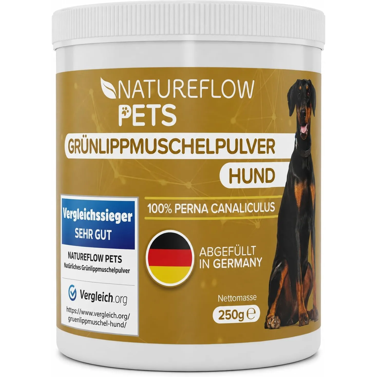 Grünlippmuschel Hund TESTSIEGER - 250g natürliches Grünlippmuschelpulver für Hunde - Unterstützung der Gelenkfunktion -…