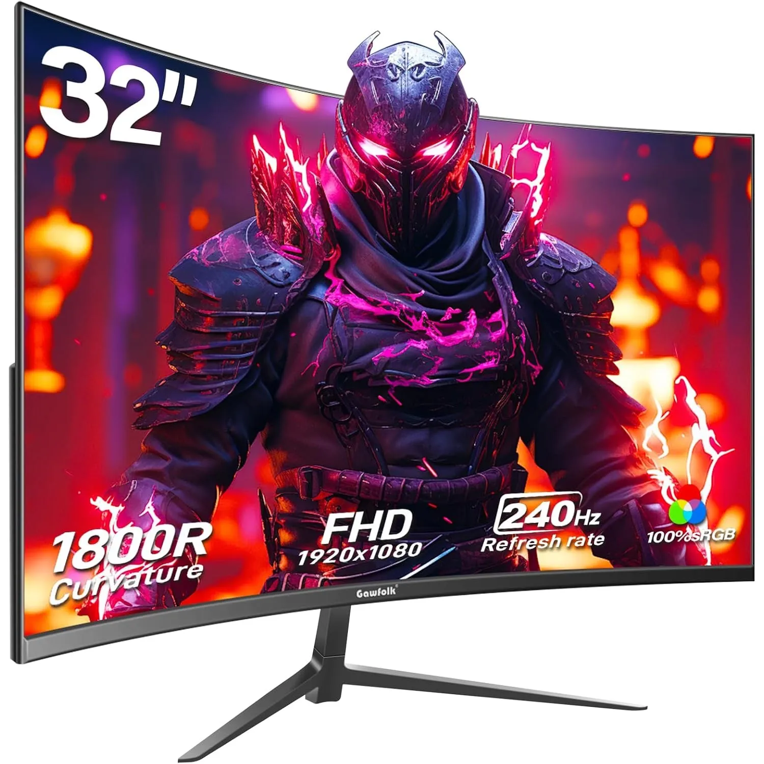Gawfolk Gaming Monitor 32 Zoll Curved, 240Hz PC Bildschirm Full HD 1080P