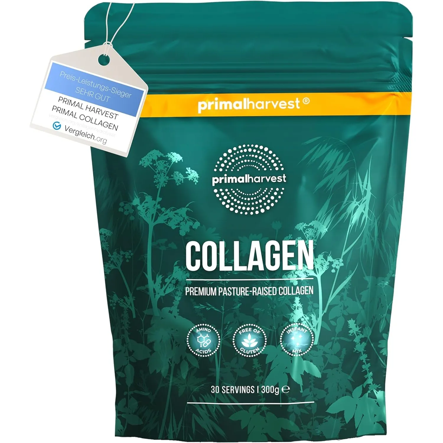 Primal Harvest Collagen Pulver Hochwertiges hydrolysiertes Kollagenpulver Typ I & III – 300 g – Geschmacksneutral – Kol…