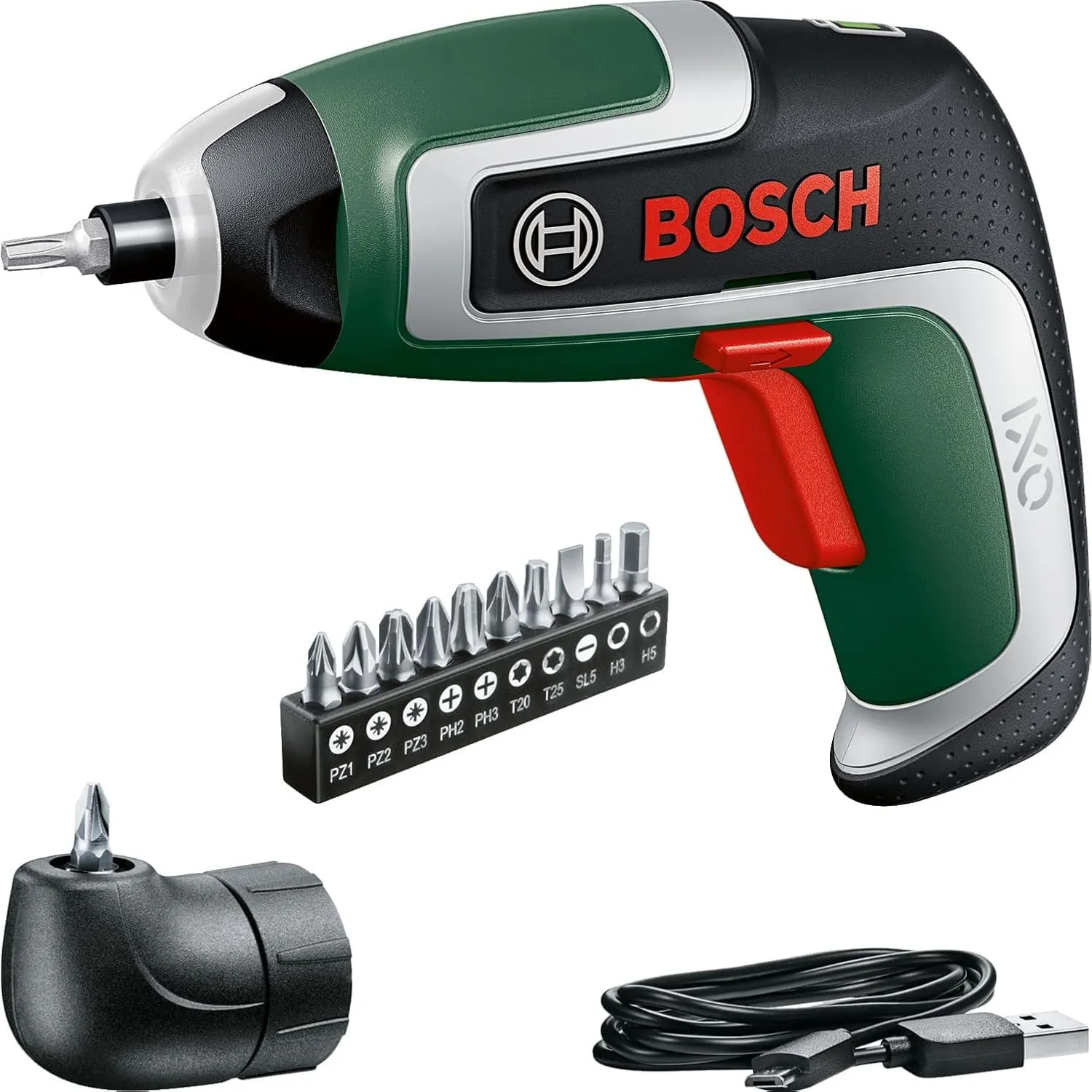 Bosch Akkuschrauber IXO (7. Generation, 3,6 V, 2,0 Ah, 5,5 Nm, mit Micro-USB-Kabel, inklusive Winkelaufsatz, schraubt b…