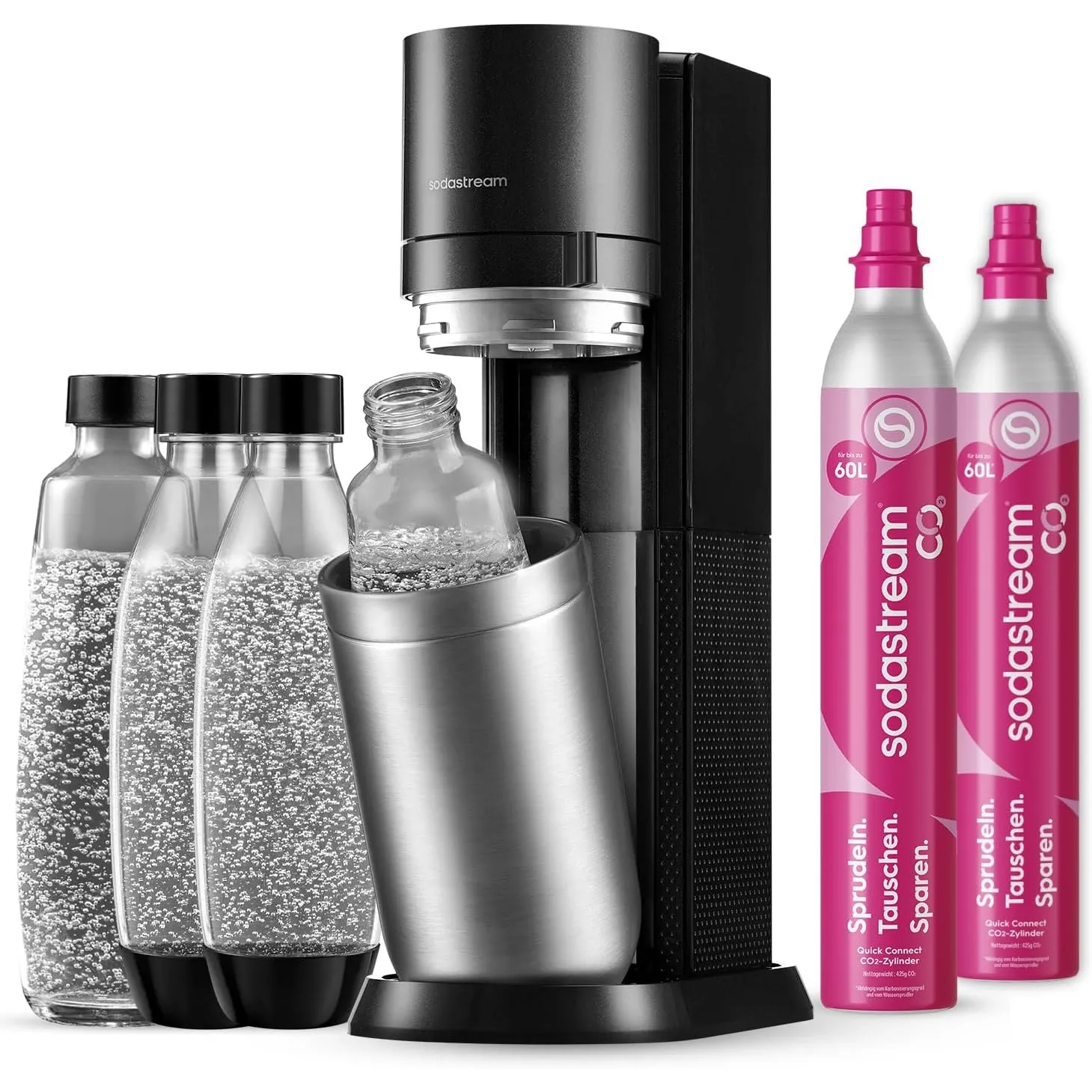 SodaStream – Duo Wassersprudler, inklusive 2x60-Liter CO2-Zylinder, 2x 1 Liter Glasflasche, 2x BPA-freie Flasche 1 Lite…