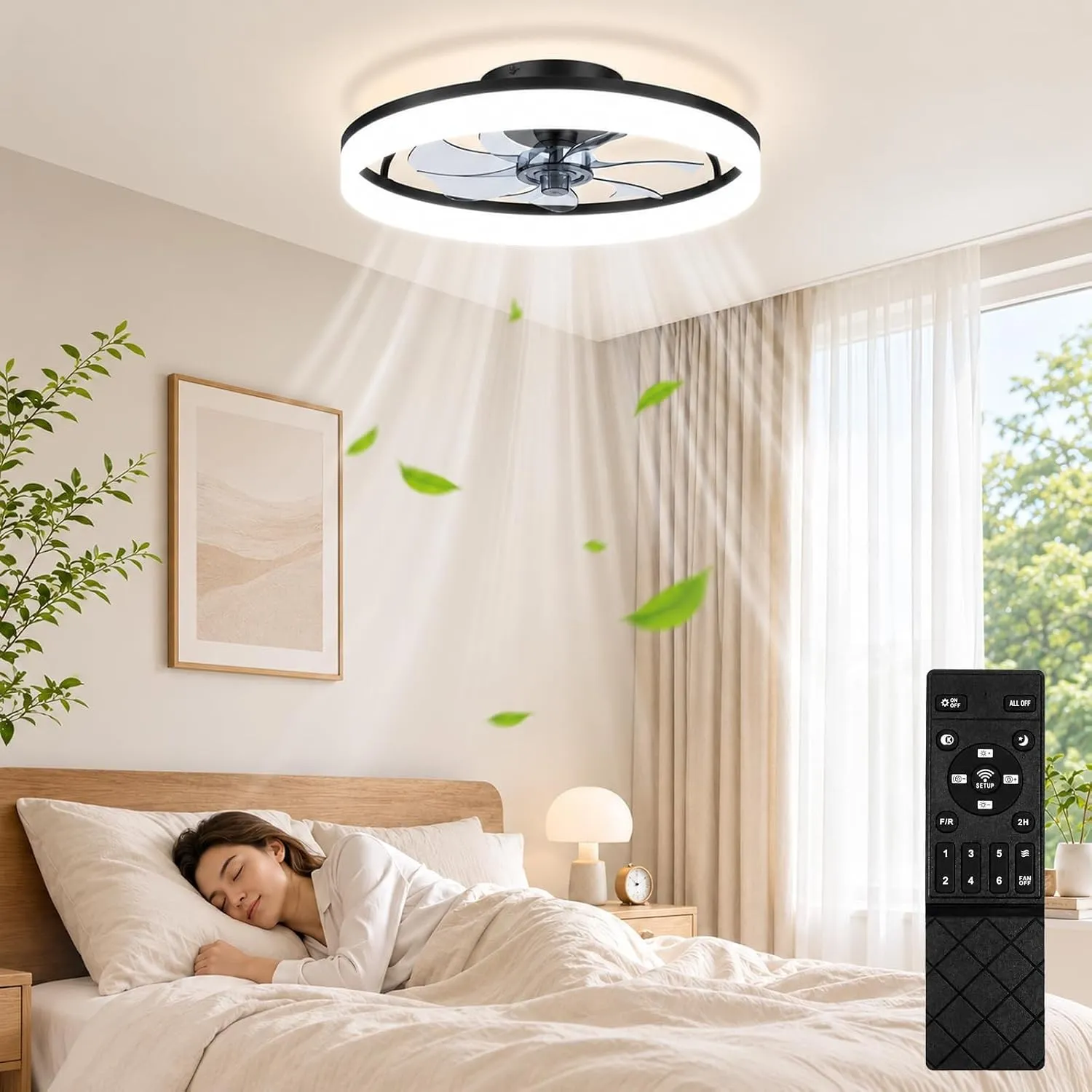 Deckenventilator mit Beleuchtung und Fernbedienung, LED Deckenleuchte Dimmbar, 3 Lichtfarben, 6 Windstufen, Moderne Lam…
