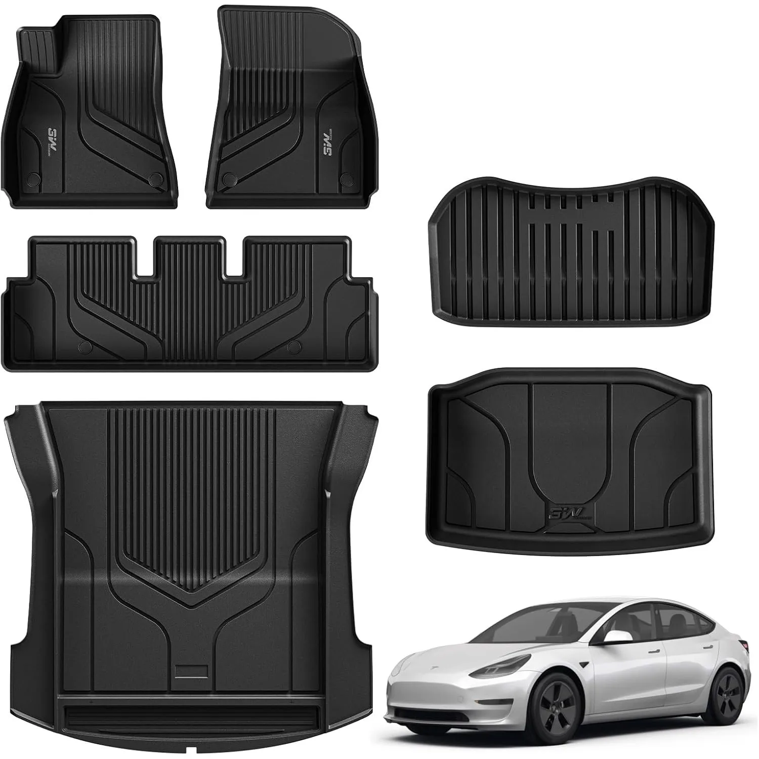 3W 6 STK. Fußmatten & Kofferraumwanne für Tesla Model 3 2021-2023 | TPE Thorex™ Allwetter | 3D Maßgeschneiderte Passfor…
