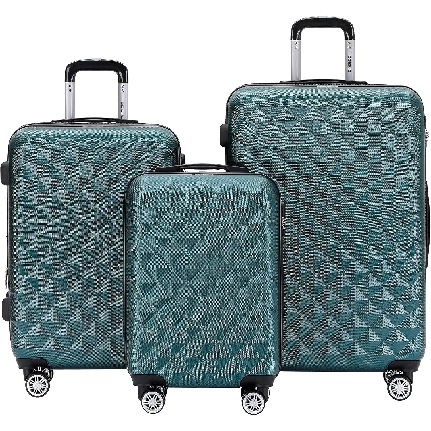 BEIBYE Zwillingsrollen 2066 Hartschale Trolley Koffer Reisekoffer Gepäck M-L-XL-Set (Dunkelgreen, Set)