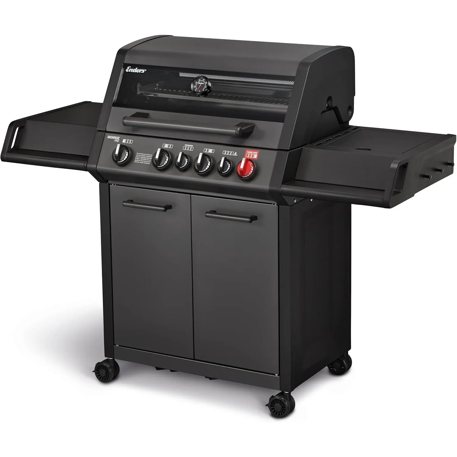 Enders® Gasgrill MONROE PRO 4 SIK TURBO SHADOW, 4-Edelstahlbrenner, Seitenkocher, Infrarot-Backburner, Sichtfenster, HE…
