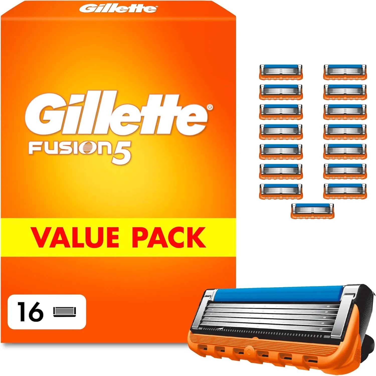 Gillette Fusion 5 Klingen Herren, 16 Original Rasierklingen, Orange