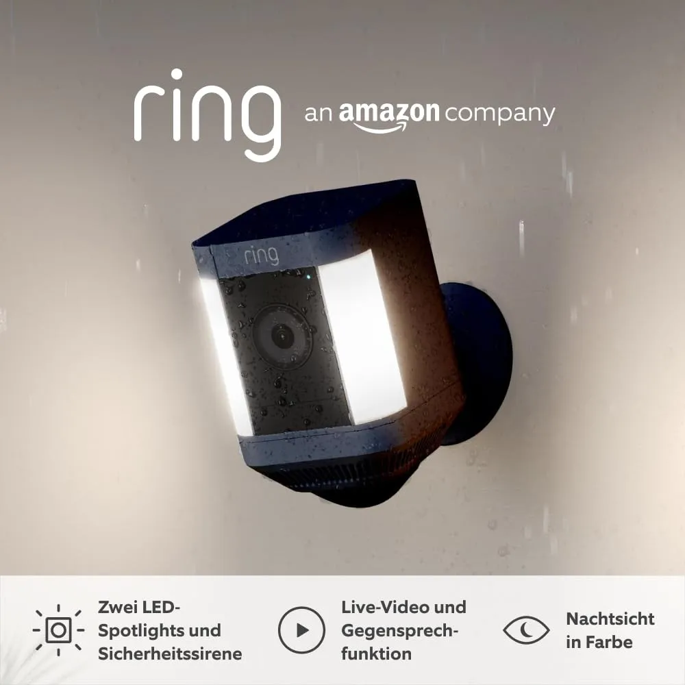 Ring Spotlight Cam Plus Battery | Überwachungskamera aussen mit WLAN, HD-Video, Sicherheitskamera mit LED-Flutlicht, Na…