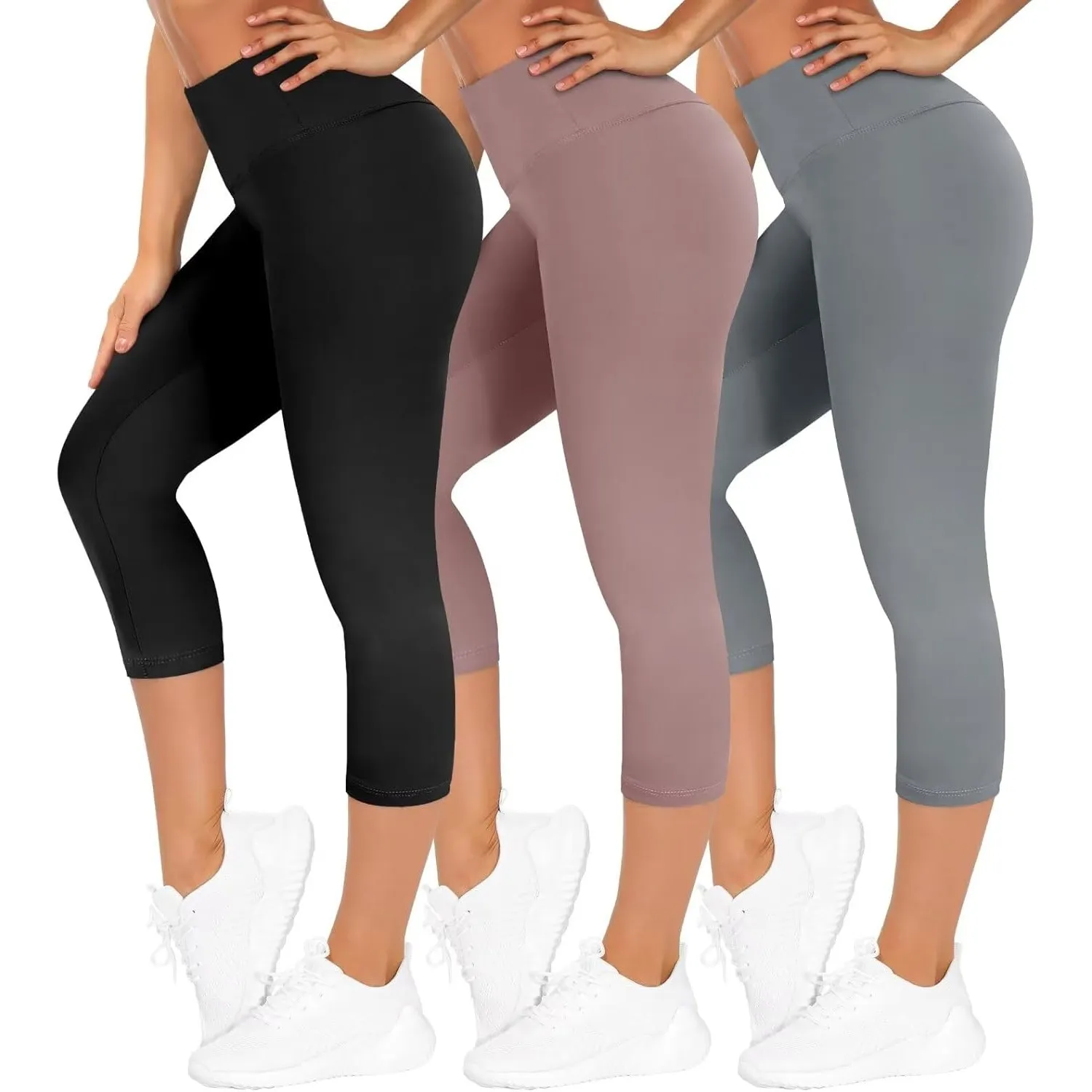 TNNZEET 3er Pack Capri Leggings Damen 3/4 für Sport, 7/8 Leggins High Waist Hose Sporthose für Gym Yoga