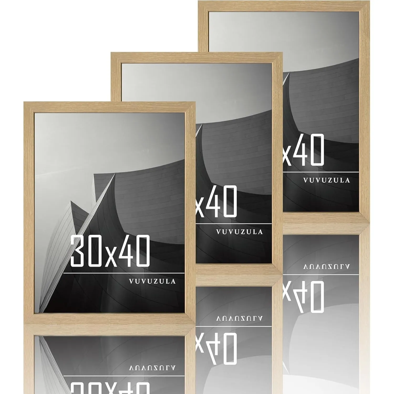VUVUZULA Bilderrahmen 30x40cm Holz Fotorahmen 12x16 Zoll Holzrahmen MDF Rahmen 30x40cm Natur 3er Set