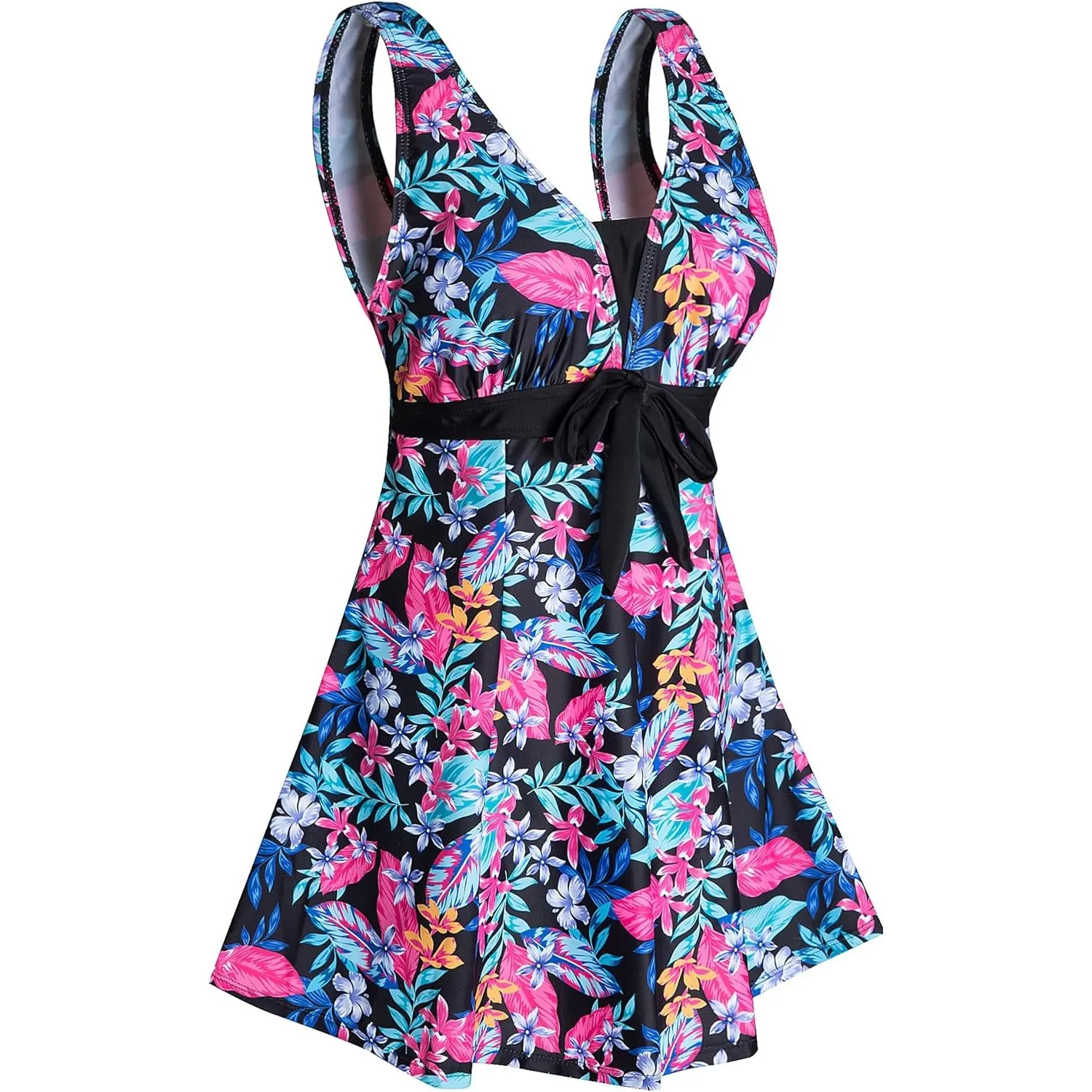 Ecupper Badeanzug Damen Elegant Einteiliger Badeanzug Mit Brustpolster Badeanzugkleid Baderock